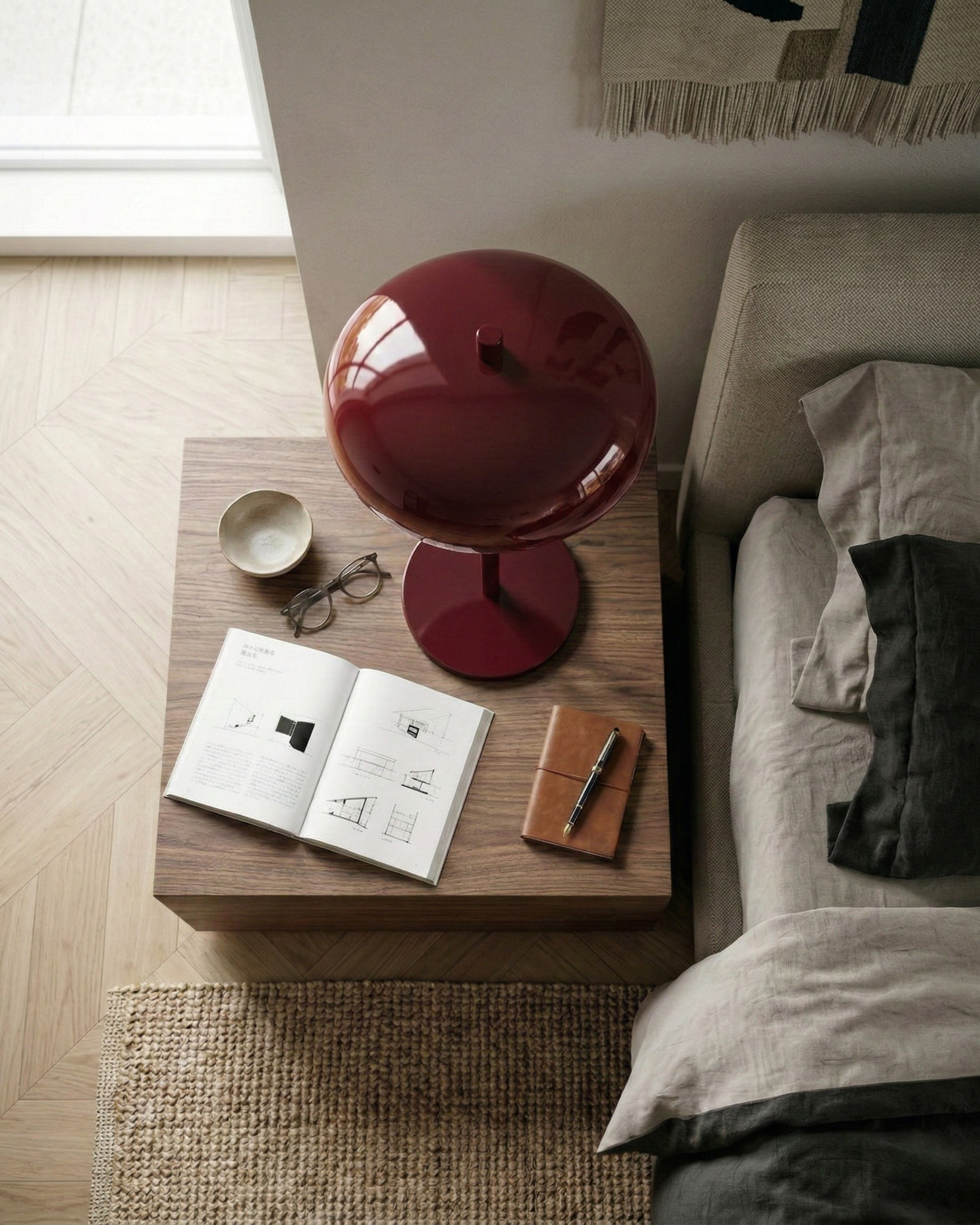 Lampe de table sans fil design Nari rouge dôme métal éclairage nomade