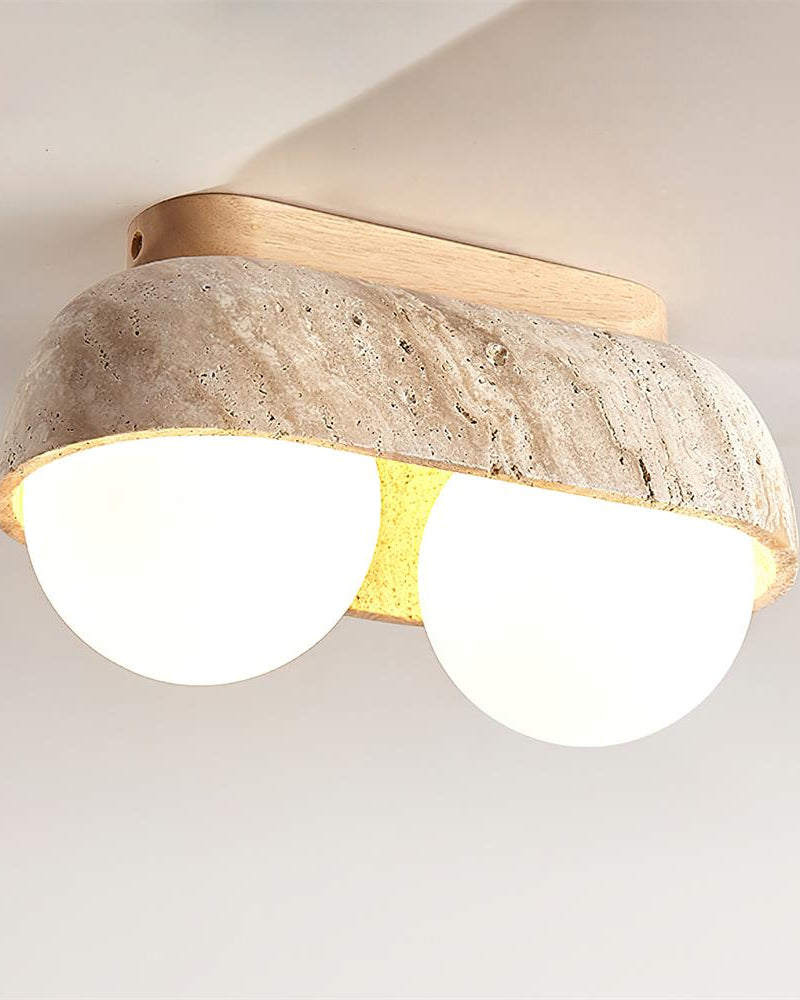 Plafonnier travertin et bois | SIRA korven studio wabi sabi