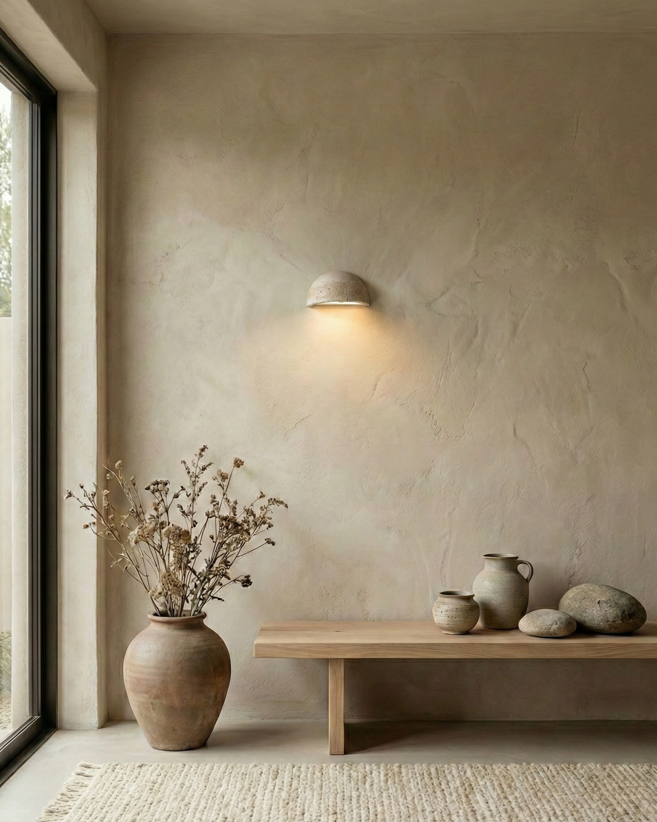 applique murale style wabi sabi en travertin par korven studio modele nara