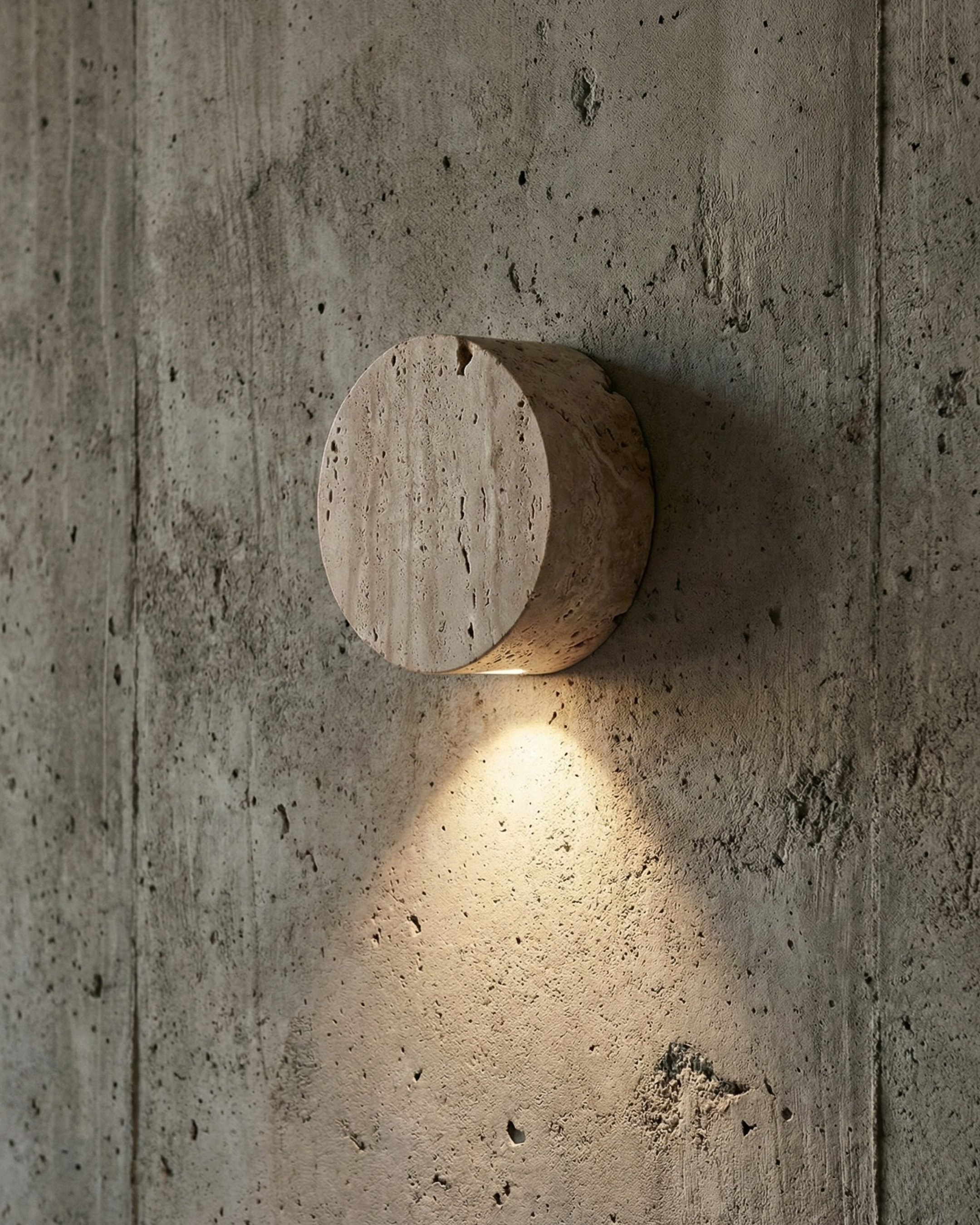 applique murale style wabi sabi en travertin par korven studio modele halo