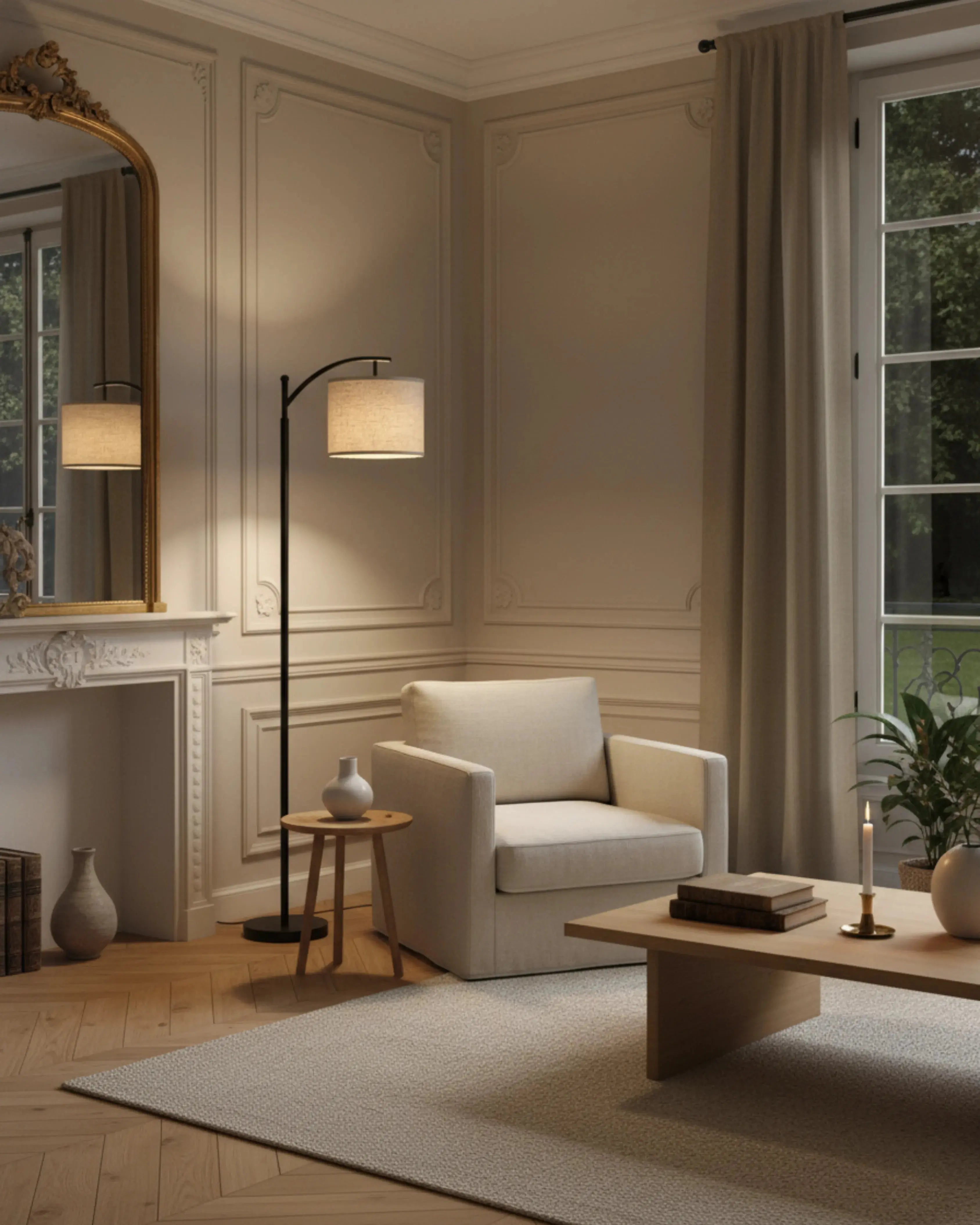 Lampadaire, lampe sur pied noir, – modèle liri par Korven Studio.