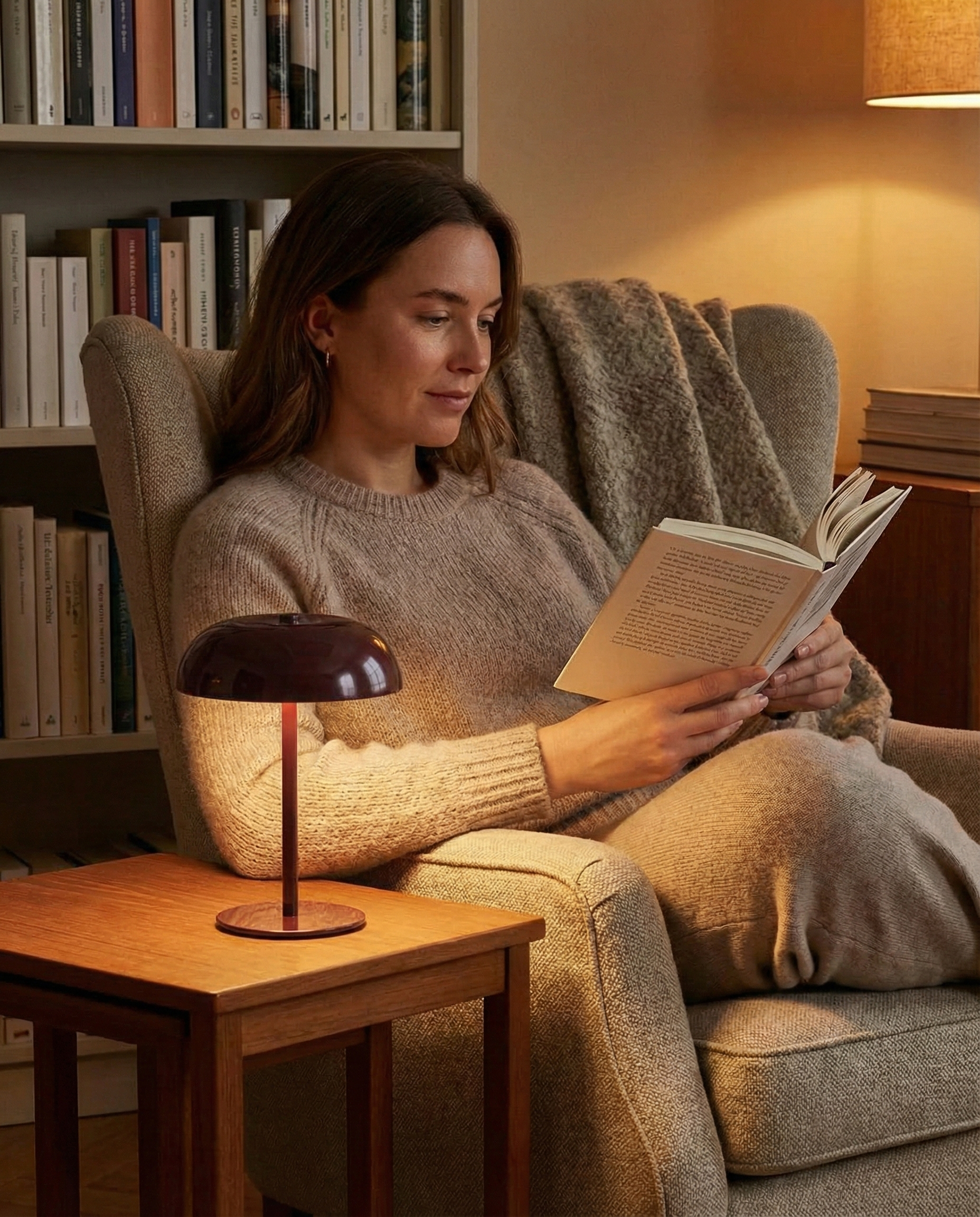 Lampe de table sans fil Malmo rouge bordeaux design champignon LED rechargeable par korven studio