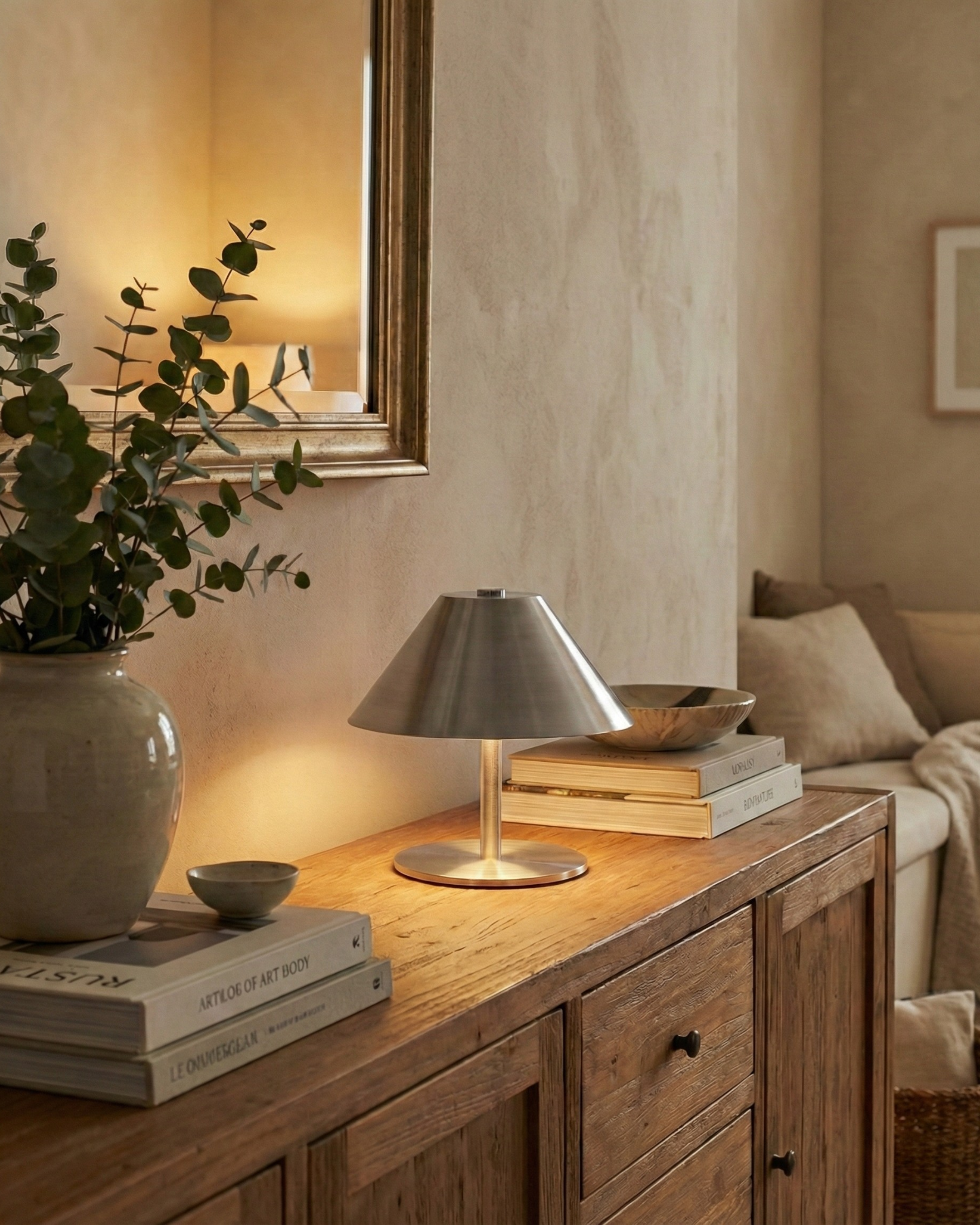 Lampe de Table Sans Fil couleur argent tactile | VARMA Korven studio