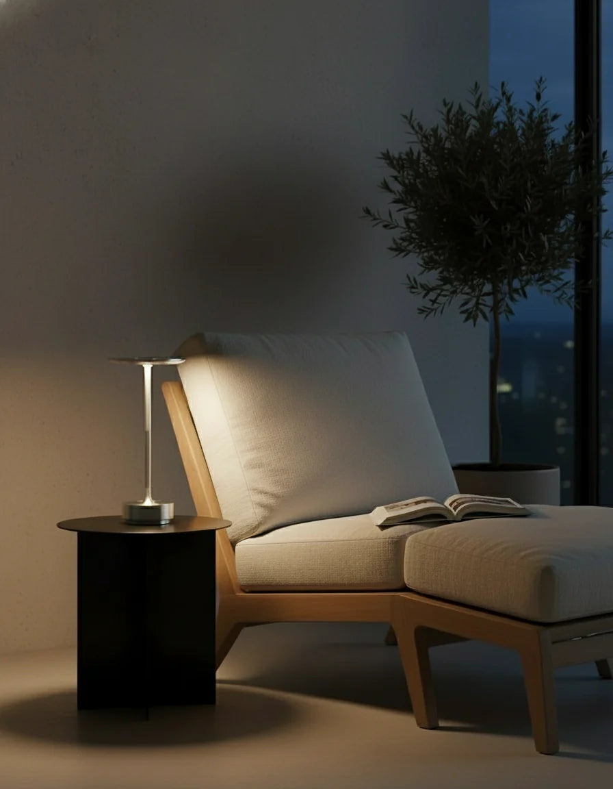 lampe de table sans fil couleur argent par korven studio