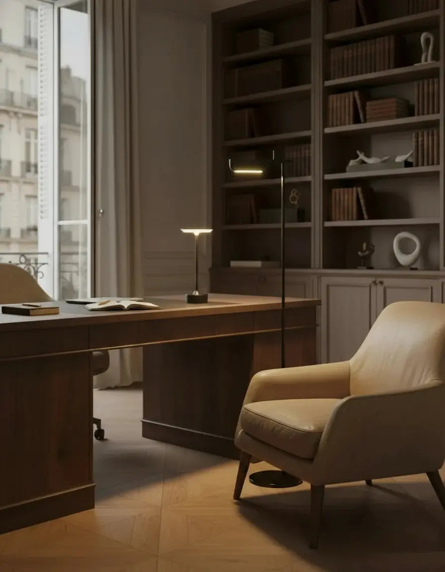 lampe rechargeable de bureau sans fil noir modele lora par Korven studio