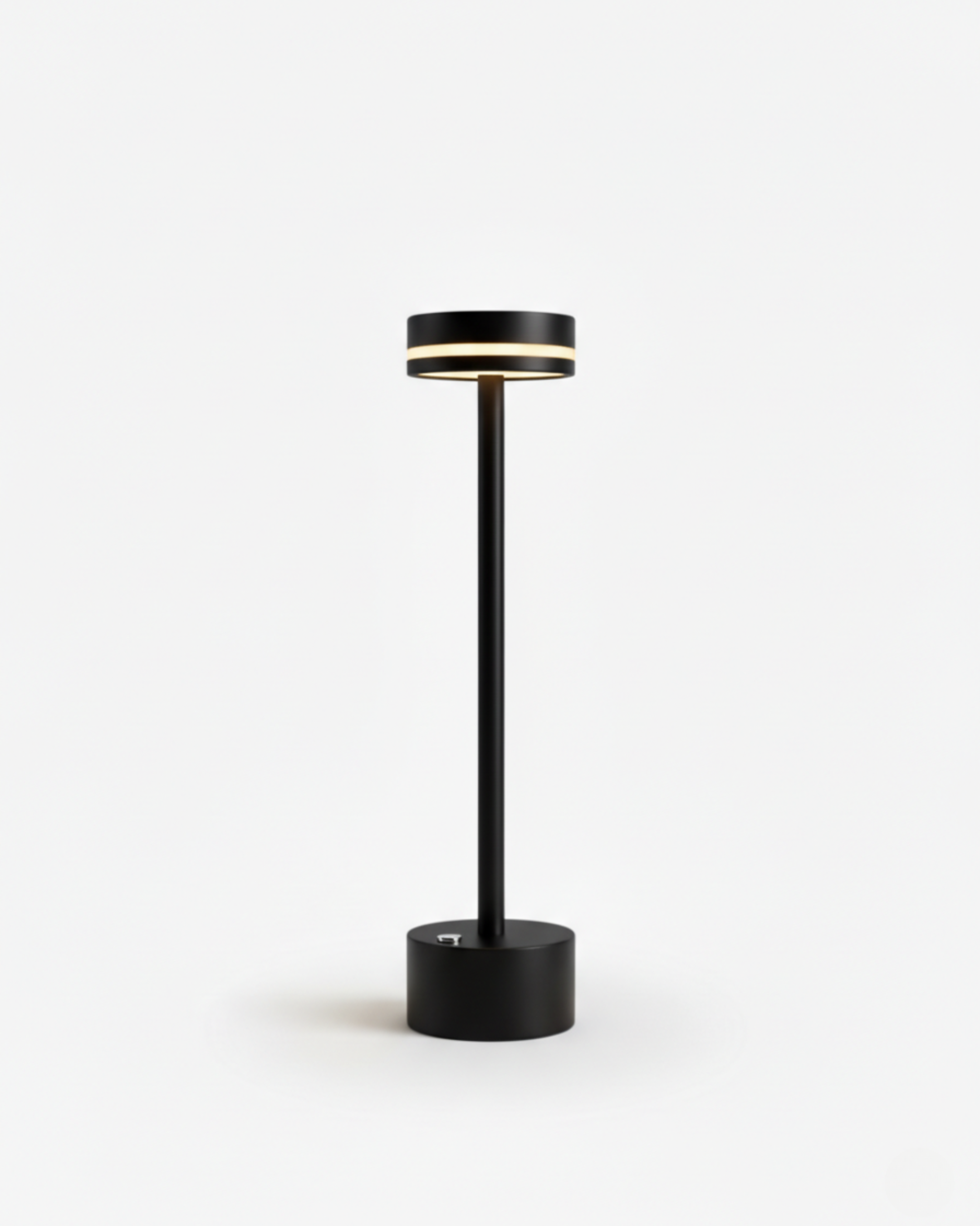 Lampe de table sans fil noir, rechargeable par USB – modèle Lysa par Korven Studio.