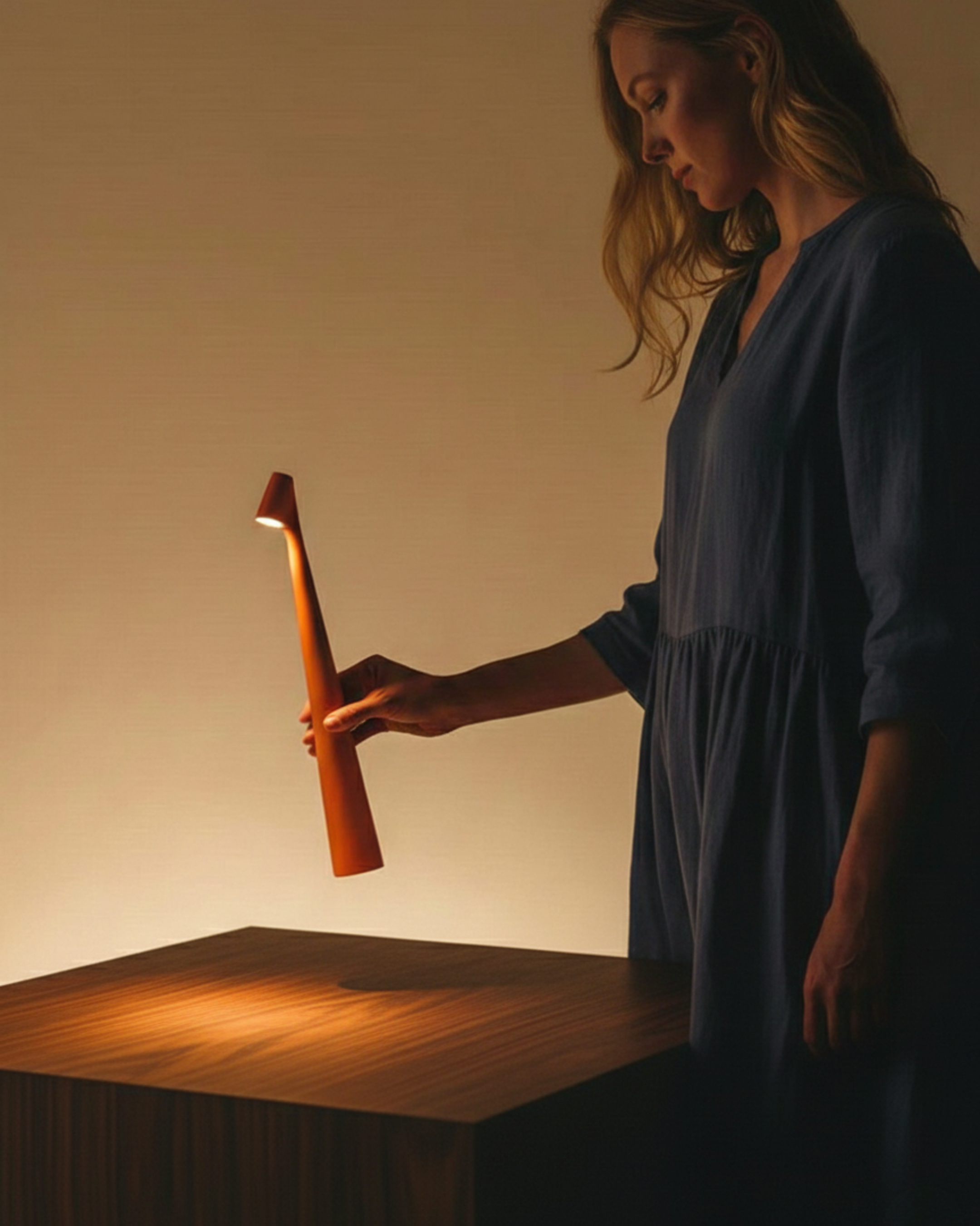 lampe sans fil orange et tactile par korven studio