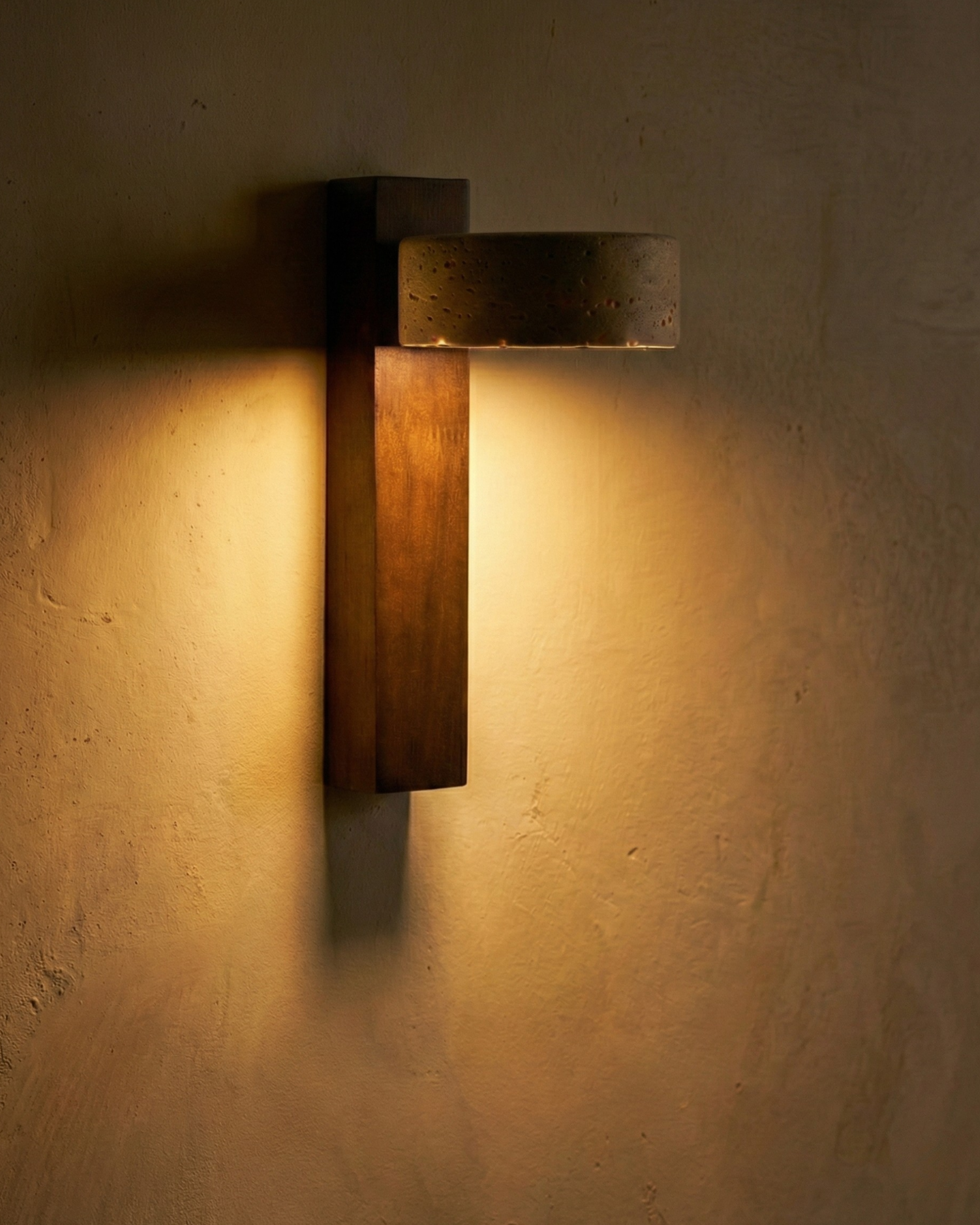 applique murale travertin bois foncée korvenstudio 