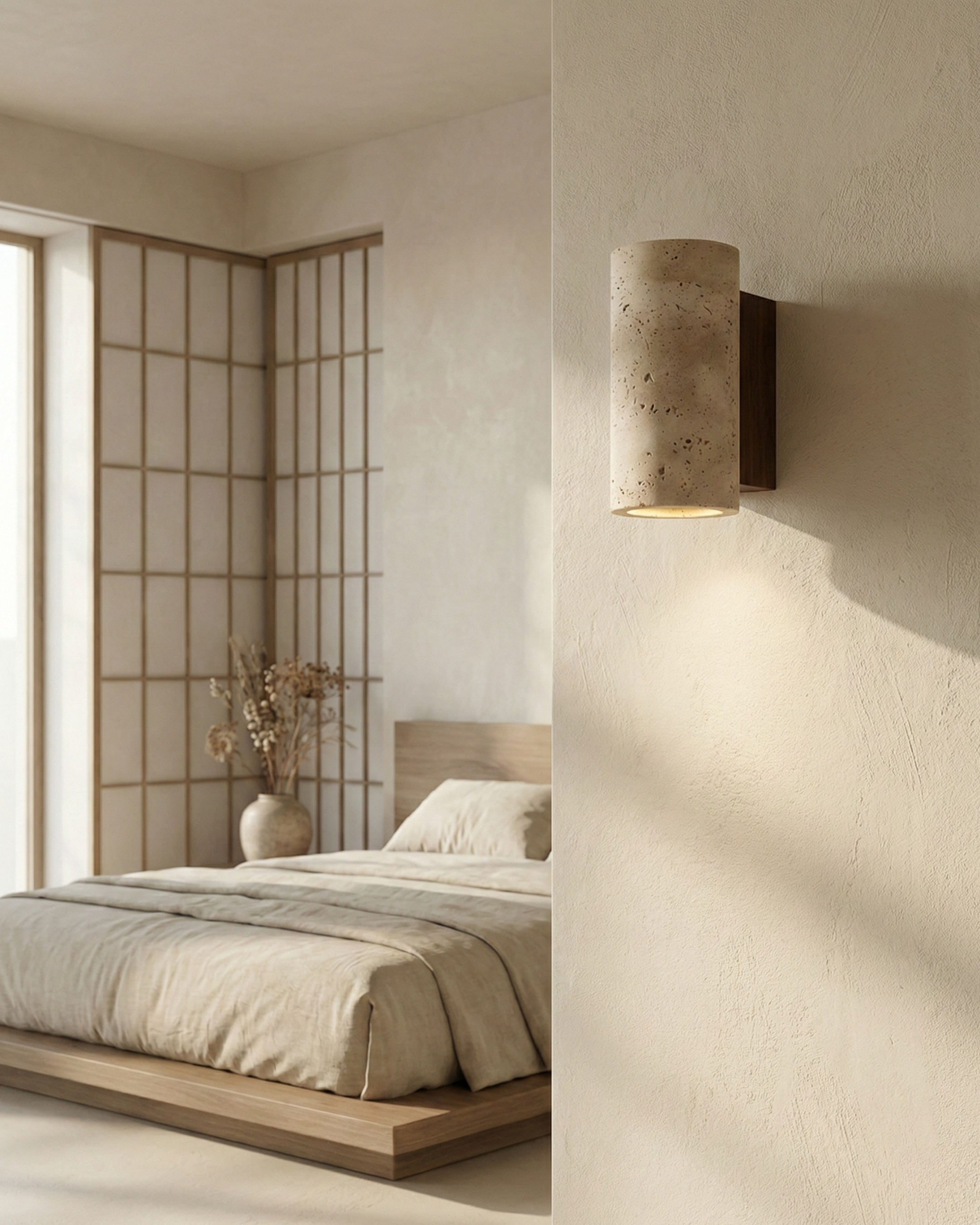 applique murale style wabi sabi en travertin modele kage par korven studio