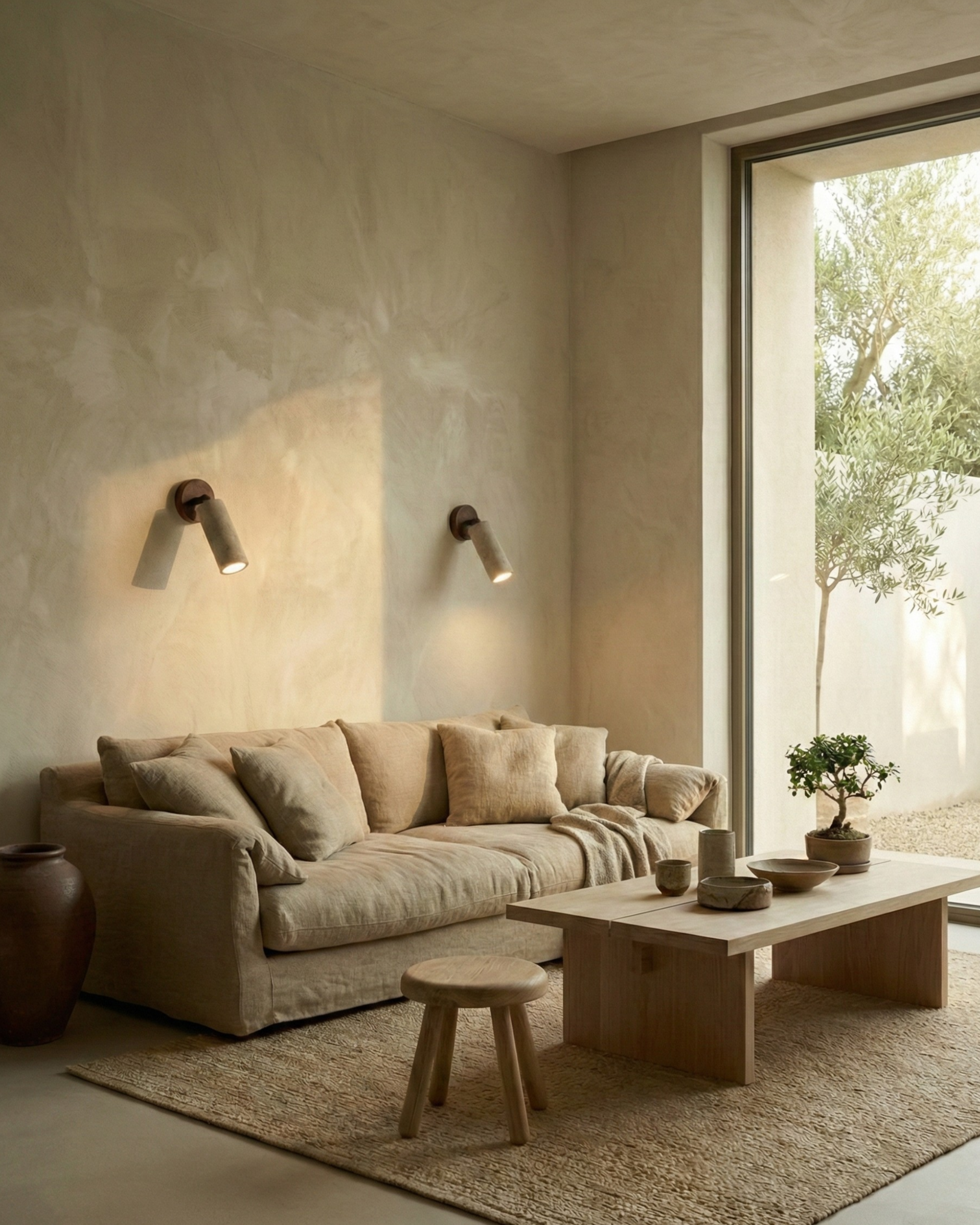 applique murale style wabi sabi en travertin par korven studio