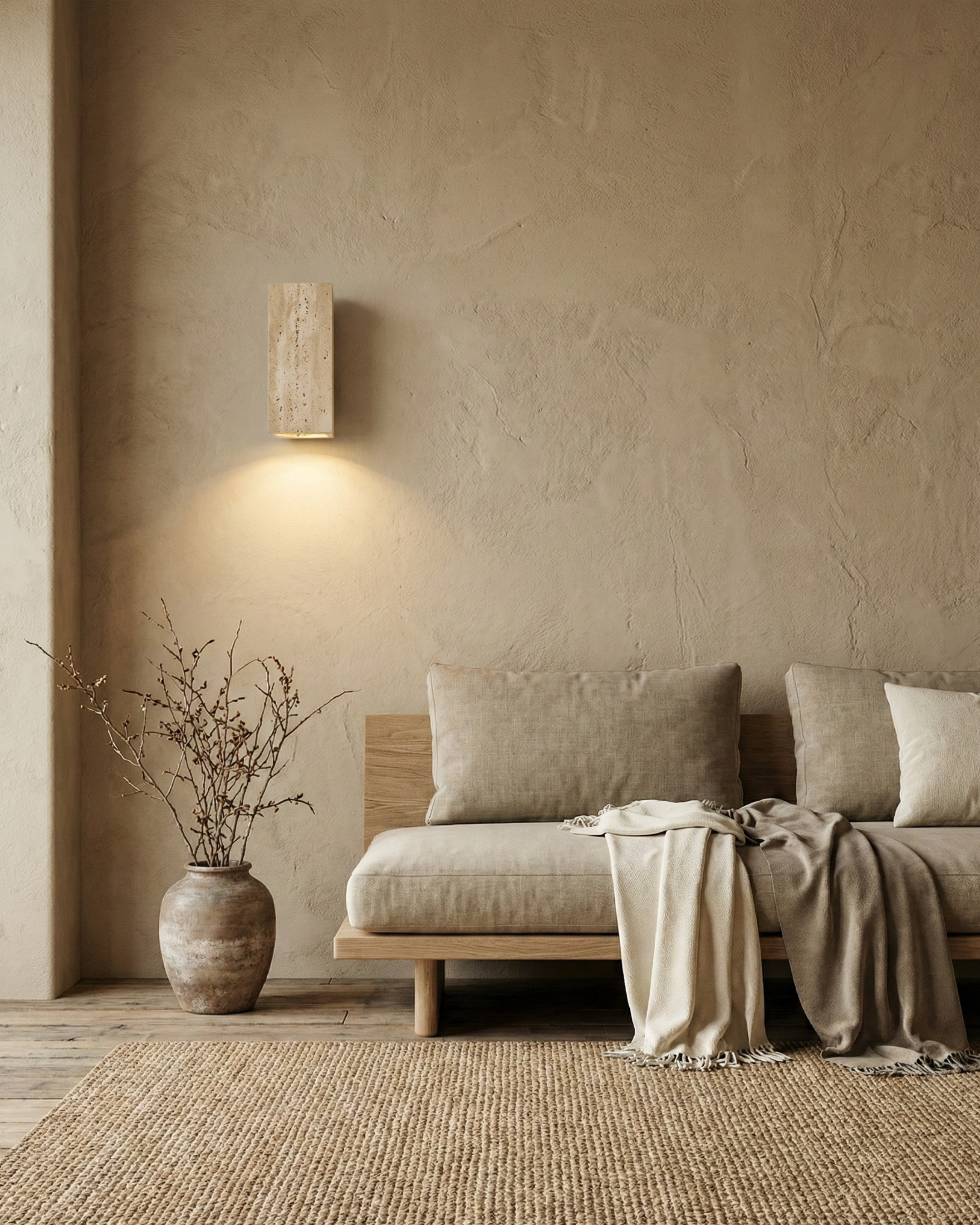 applique murale style wabi sabi en travertin modele korven studio 