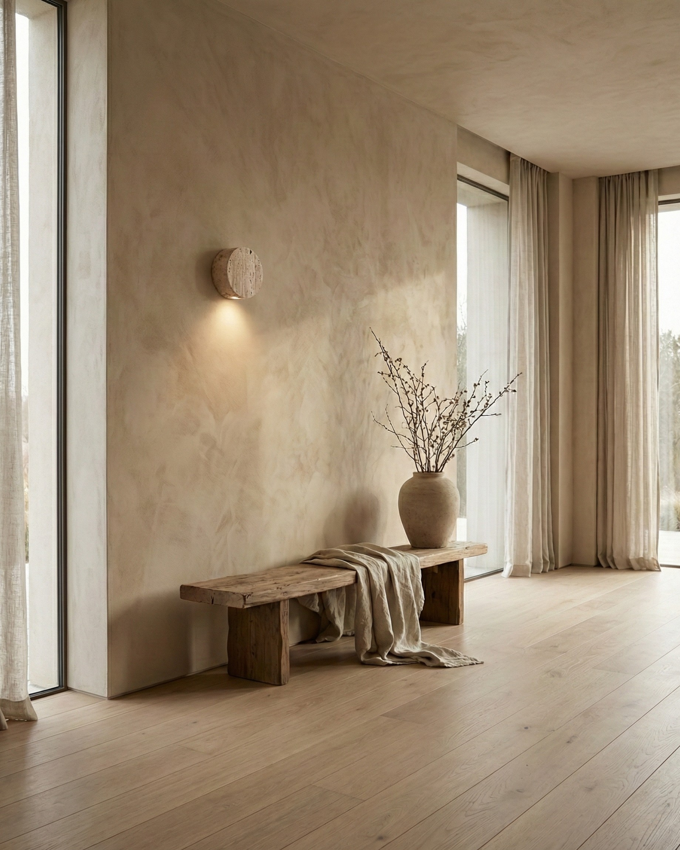 applique murale style wabi sabi en travertin par korven studio modele halo
