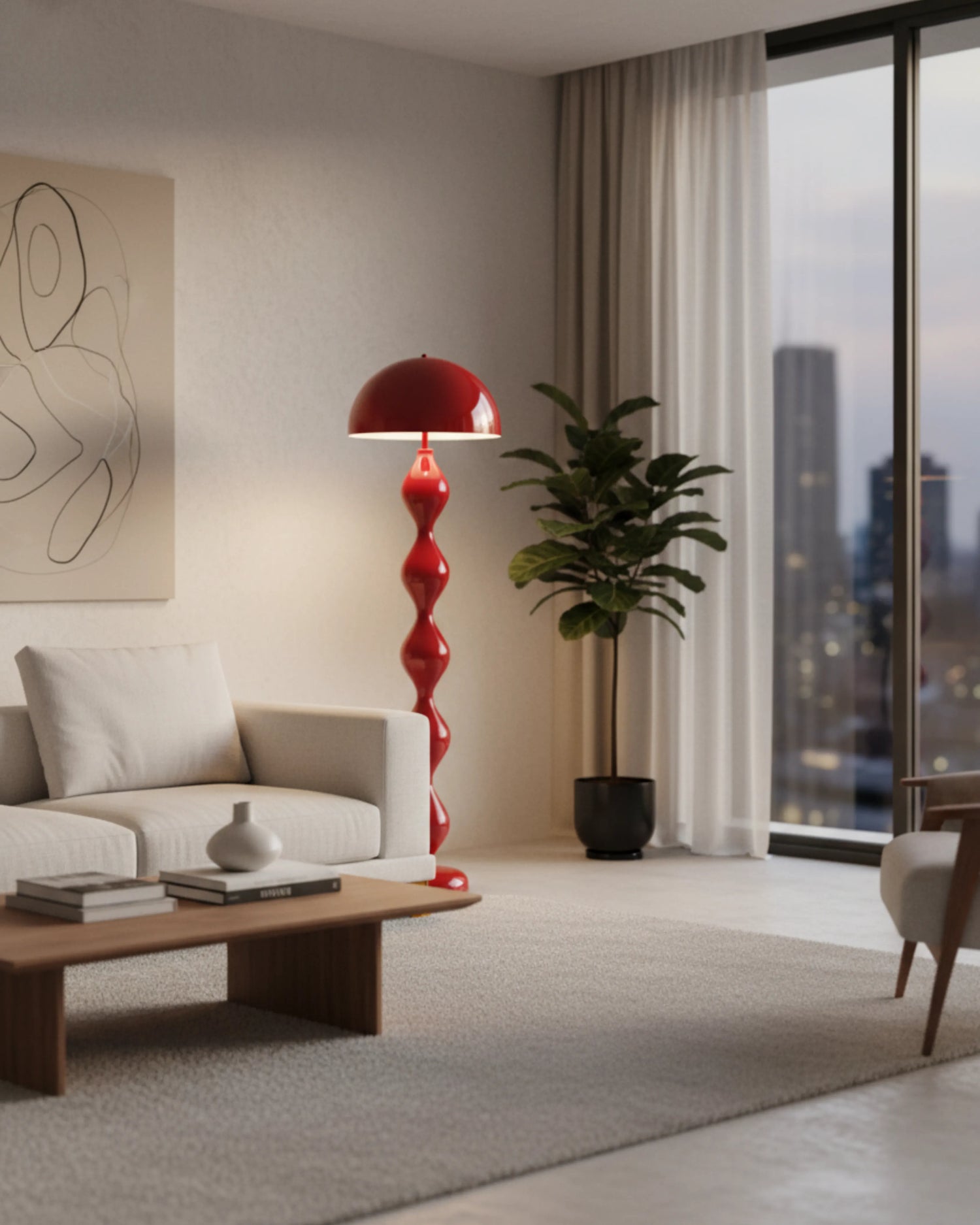 lampadaire rouge, modèle aven par Korven Studio.