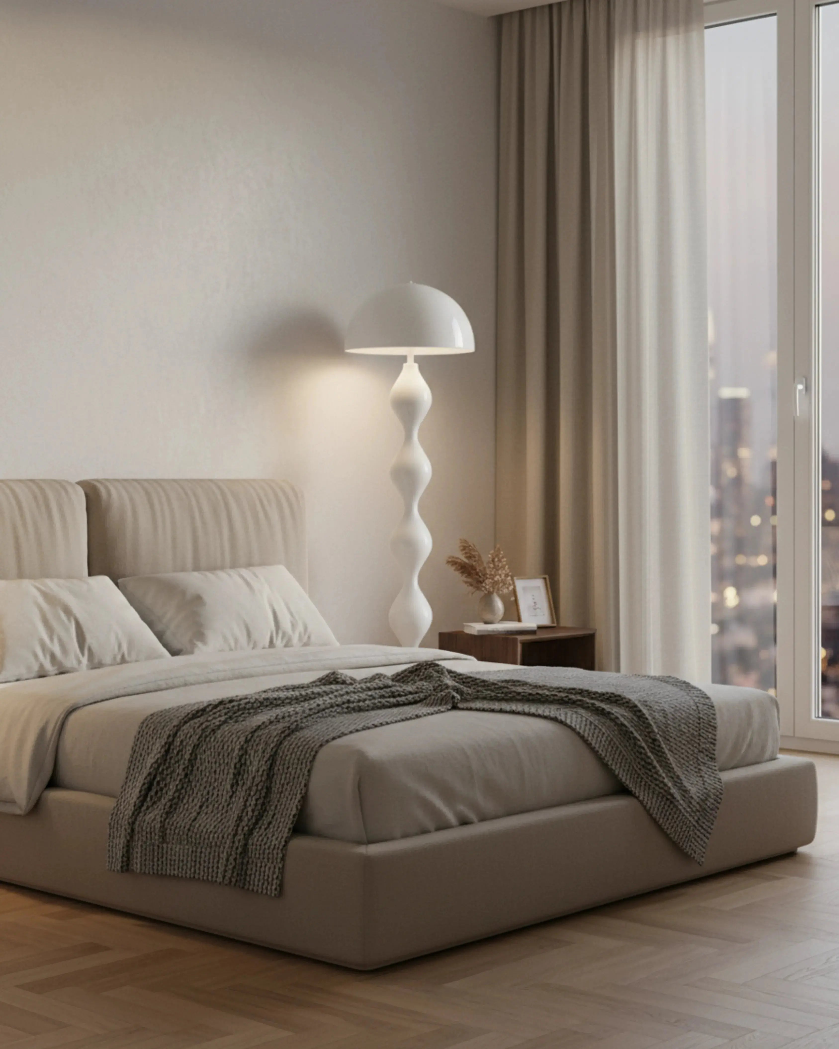 lampadaire blanc, modèle aven par Korven Studio.