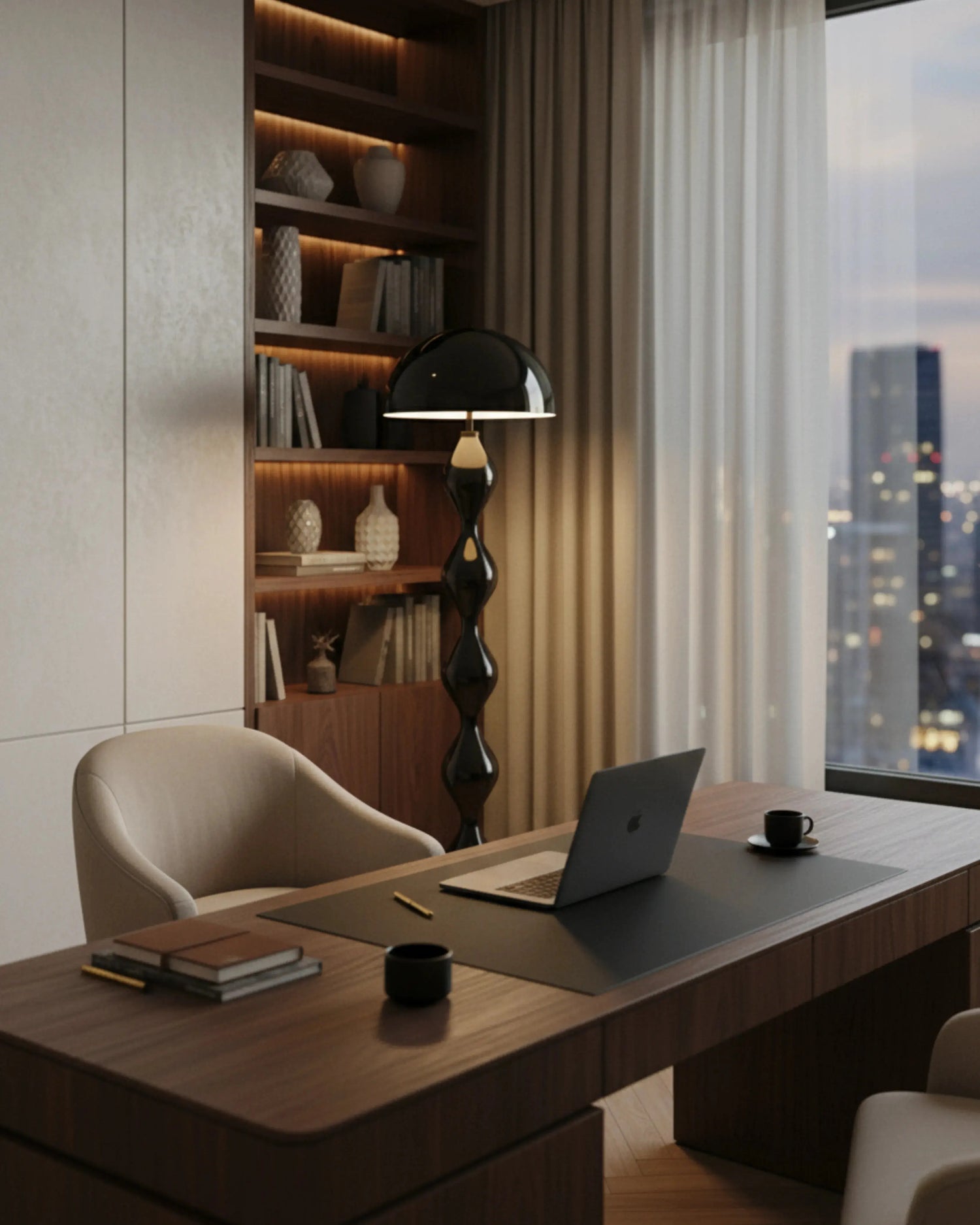 lampadaire noir, modèle aven par Korven Studio.