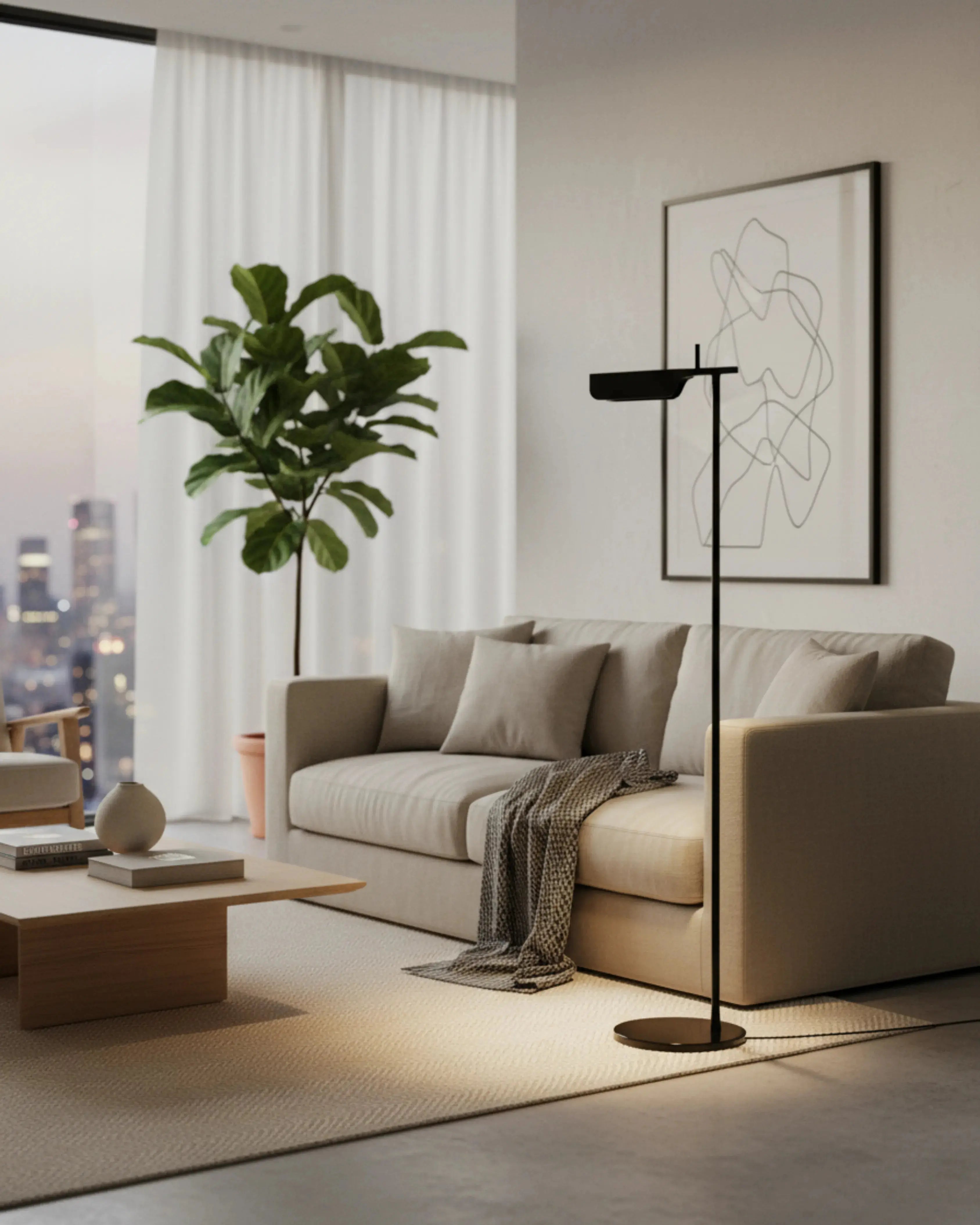 Lampadaire noir,salon  – modèle milo par Korven Studio.