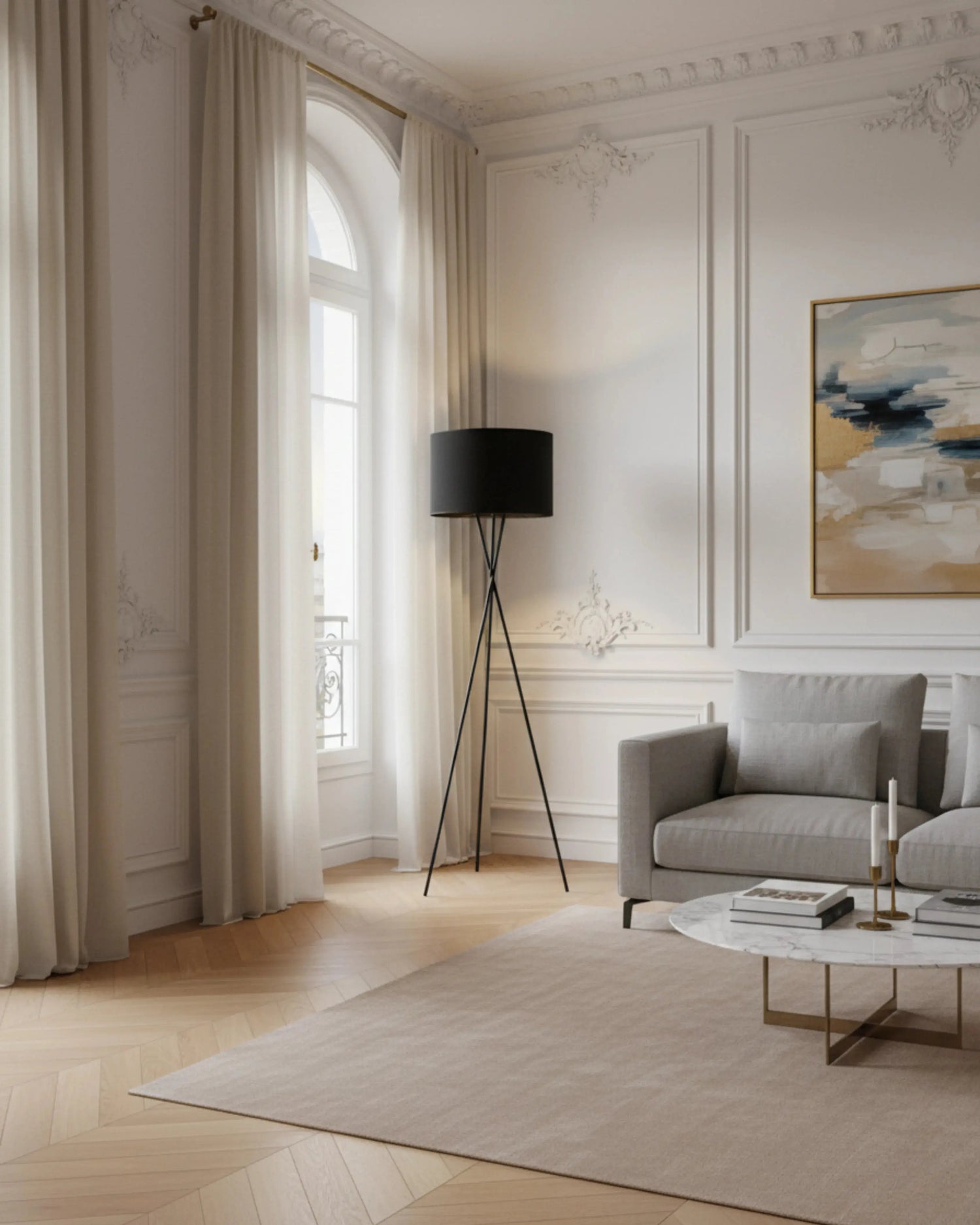 Lampadaire, lampe sur pied noir, modèle noma par Korven Studio.