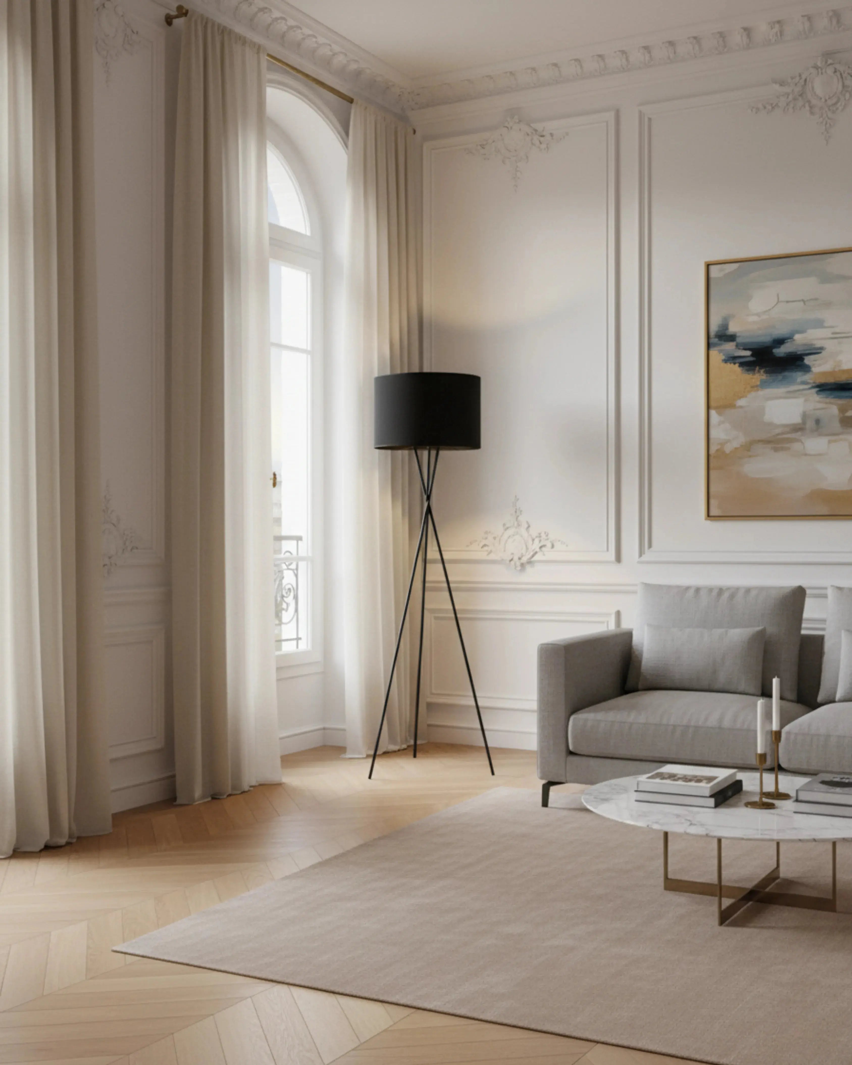 Lampadaire, lampe sur pied noir, modèle noma par Korven Studio.