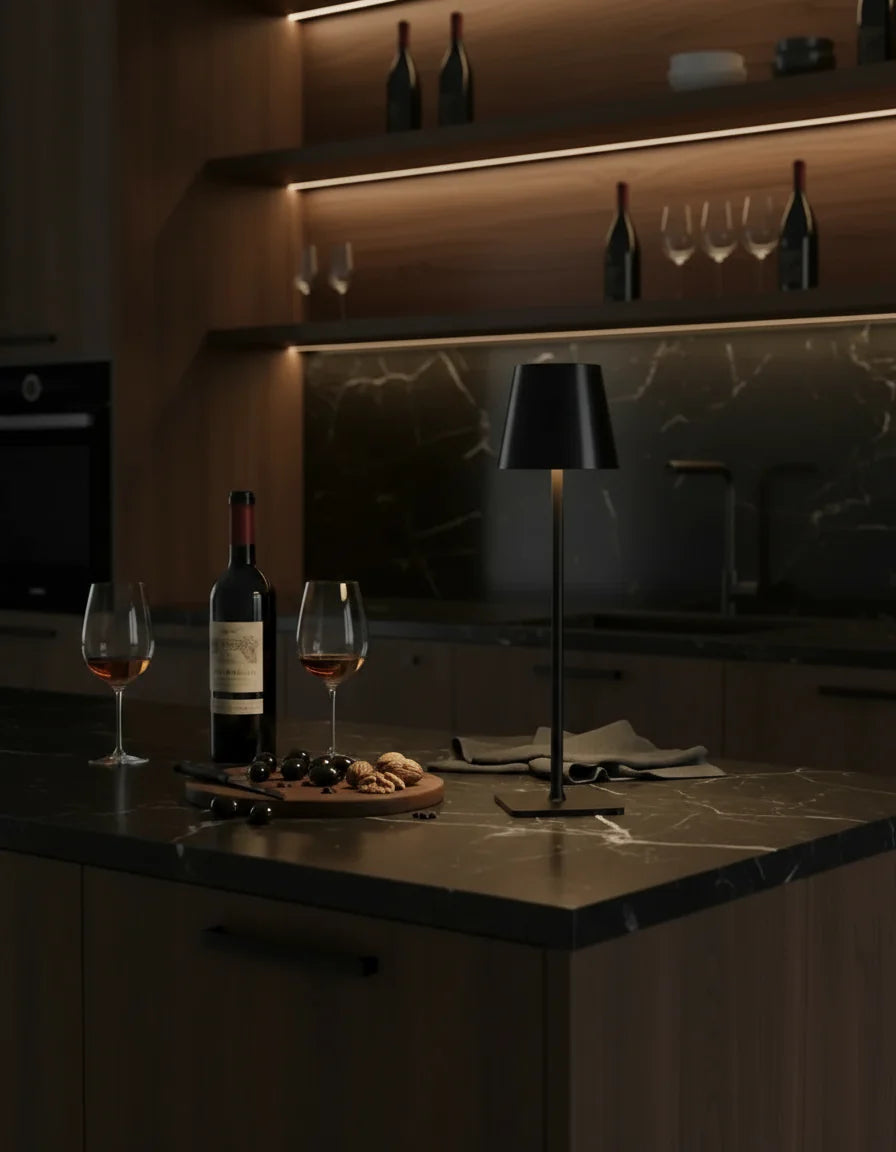 lampe led sans fil couleur noir rechargeable tactile par korven studio 