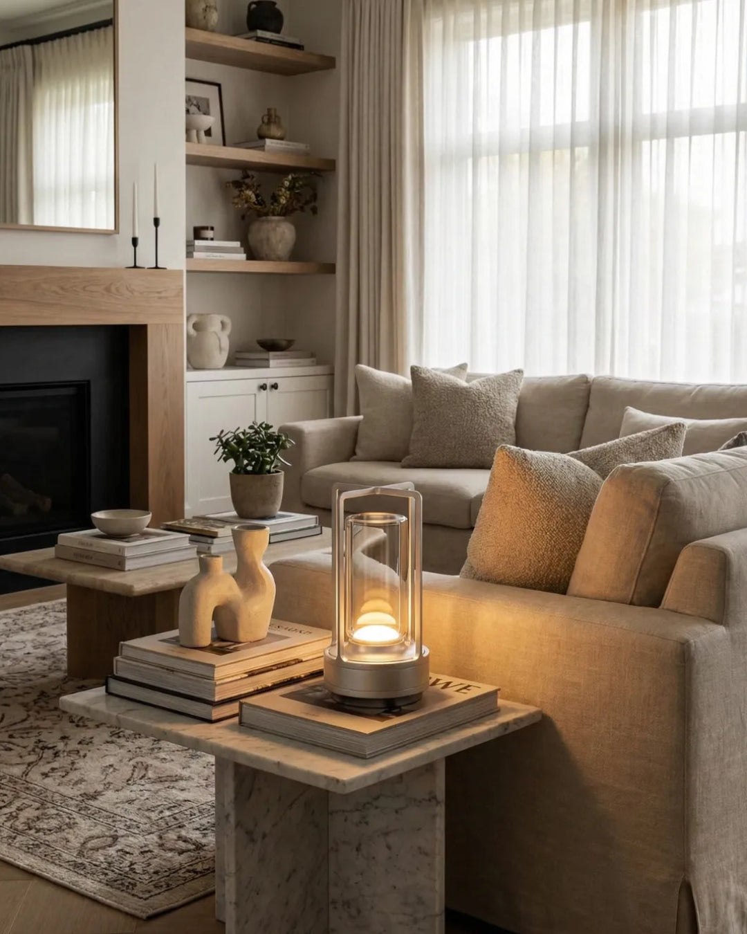 Lampe sans fil argent rechargeable – modèle Runa par Korven Studio.