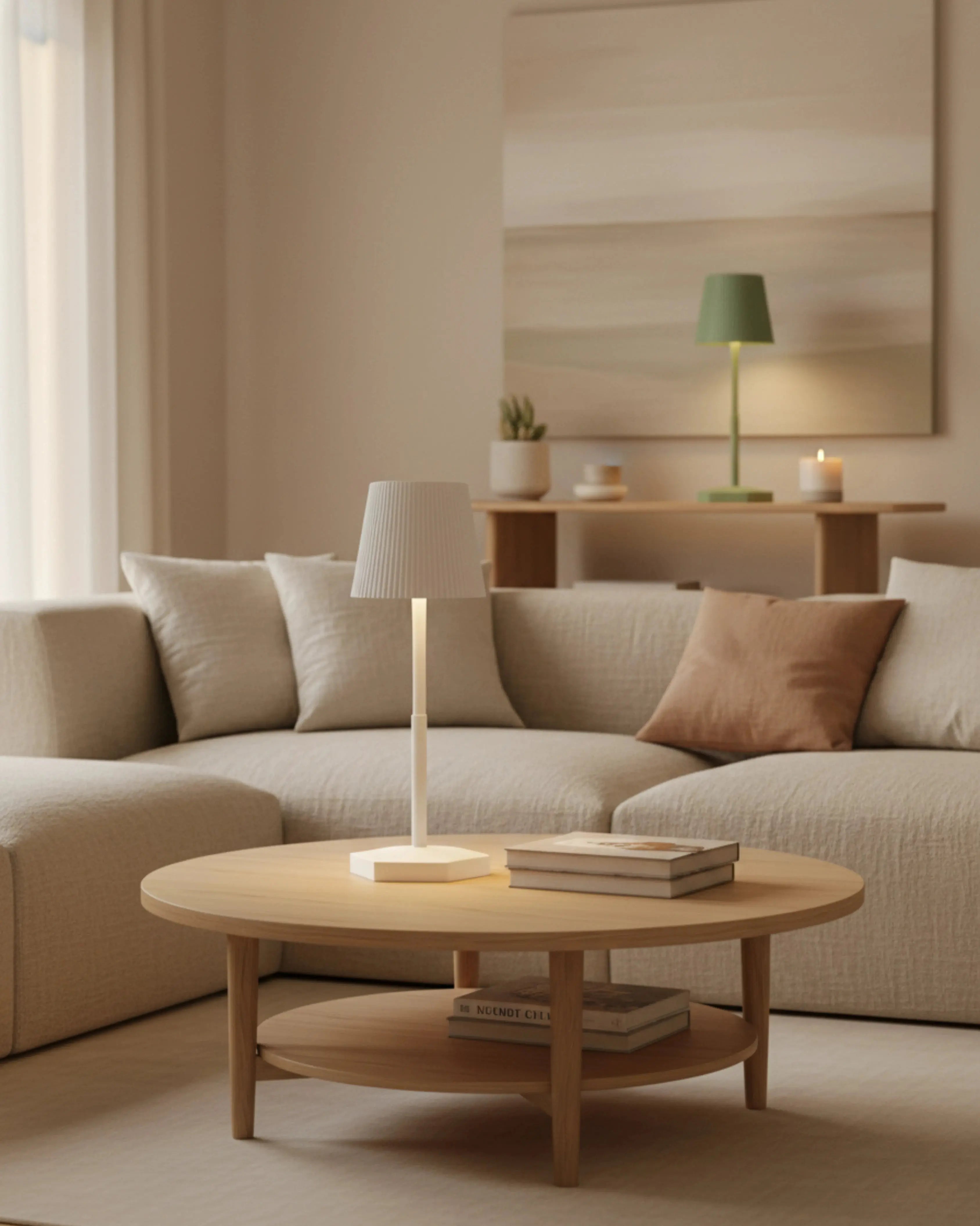 Lampe de bureau sans fil blanche, LED rechargeable – modèle Tovi par Korven Studio.