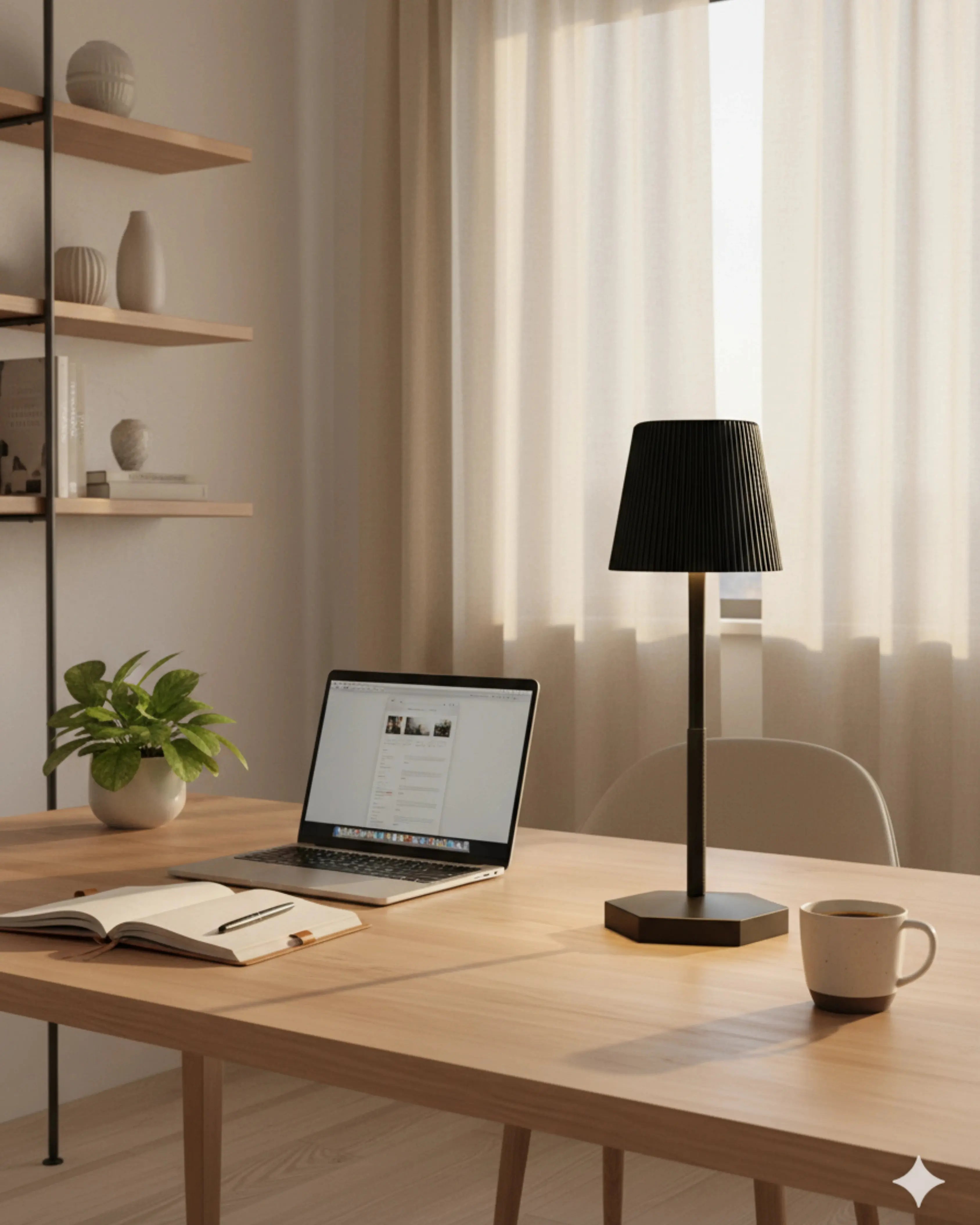 Lampe de bureau sans fil noire, LED rechargeable – modèle Tovi par Korven Studio.