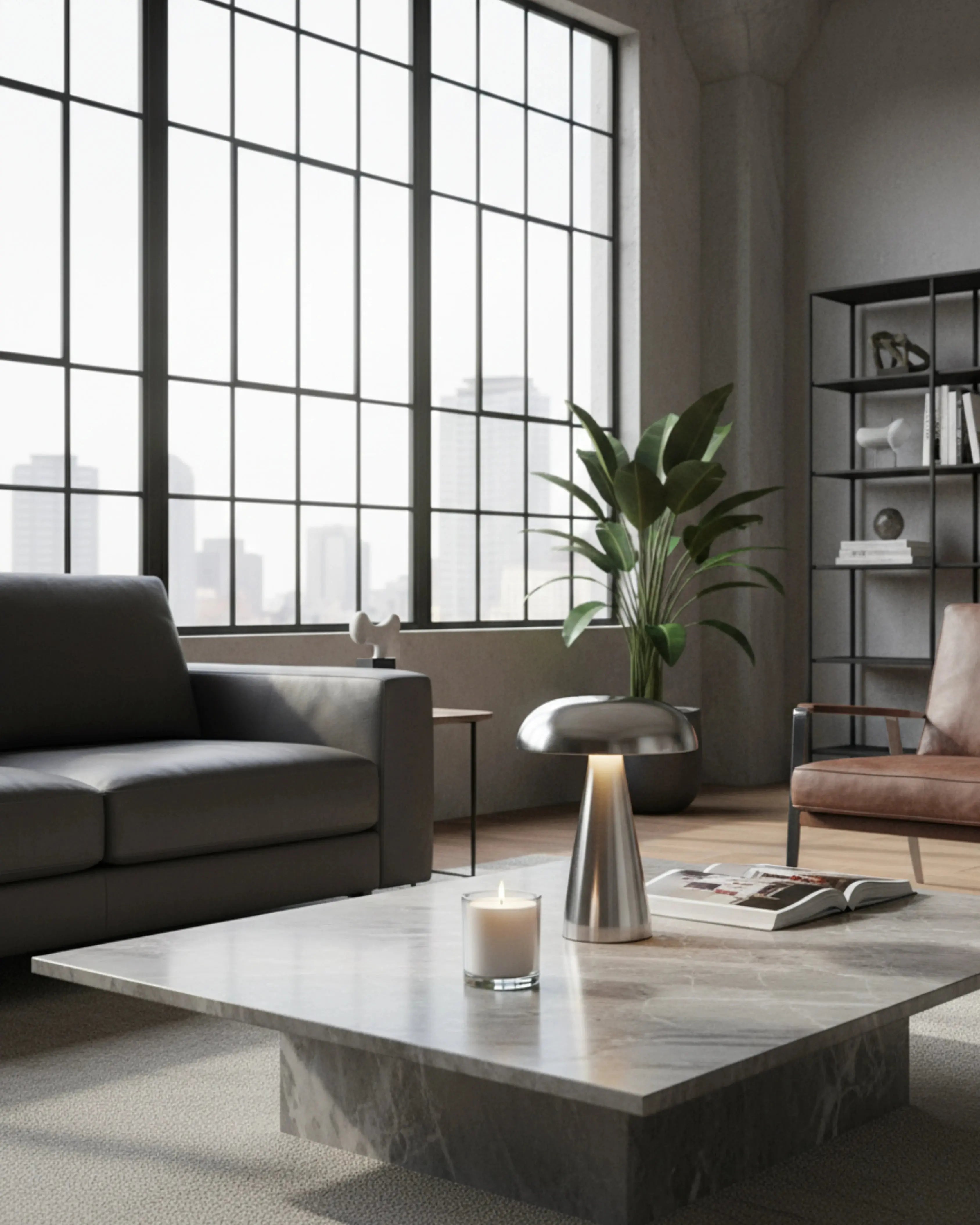 Lampe de bureau sans fil argent, LED tactile – modèle Kemi par Korven Studio.