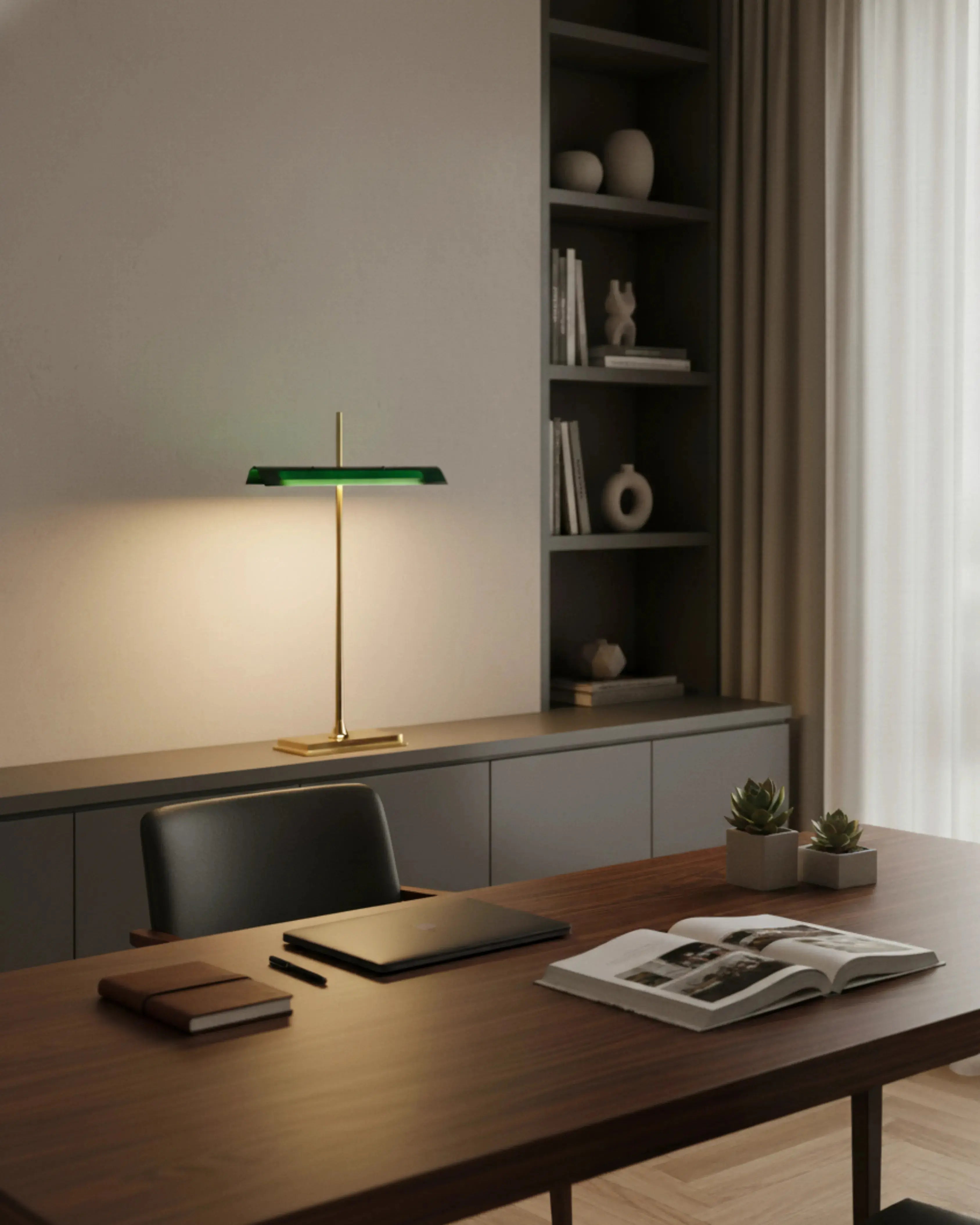 Lampe de table à poser sans fil or et vert, rechargeable – modèle mona par Korven Studio.