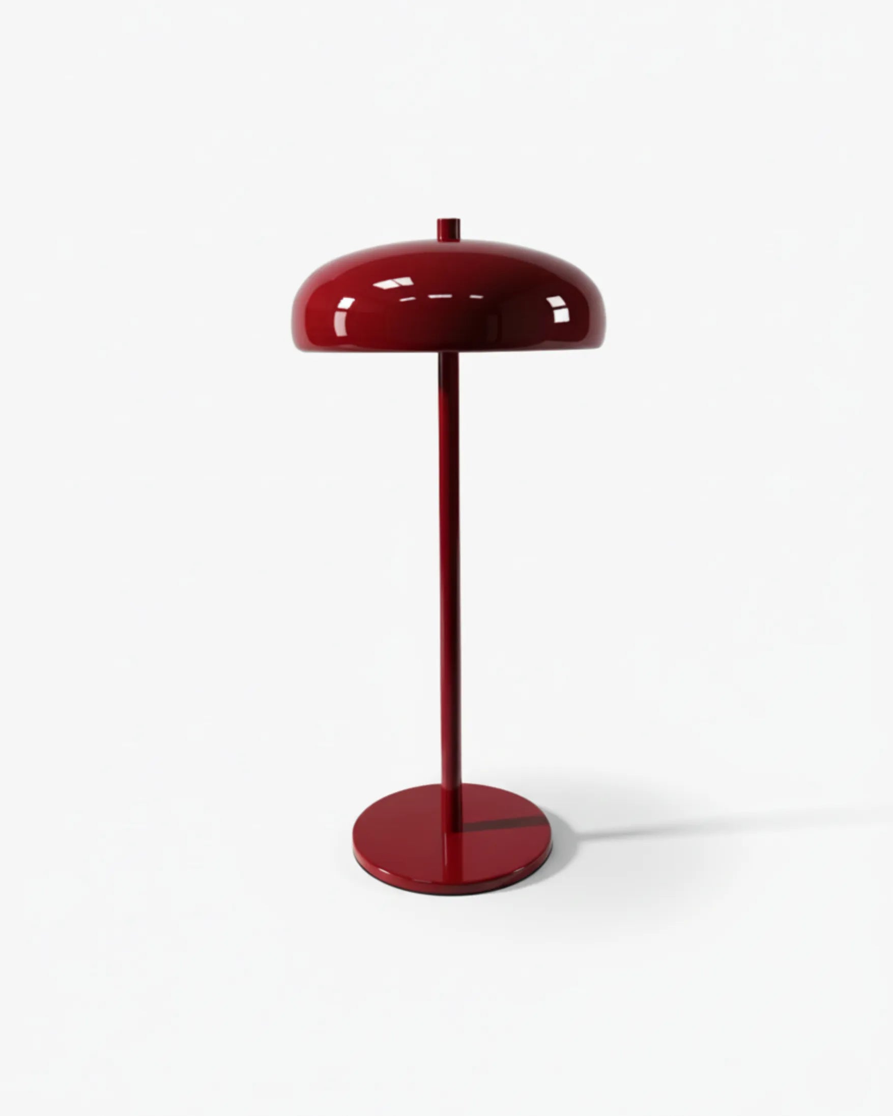 Lampe de table a poser sans fil rouge bordeaux, tactile et rechargeable – modèle nari par Korven Studio.