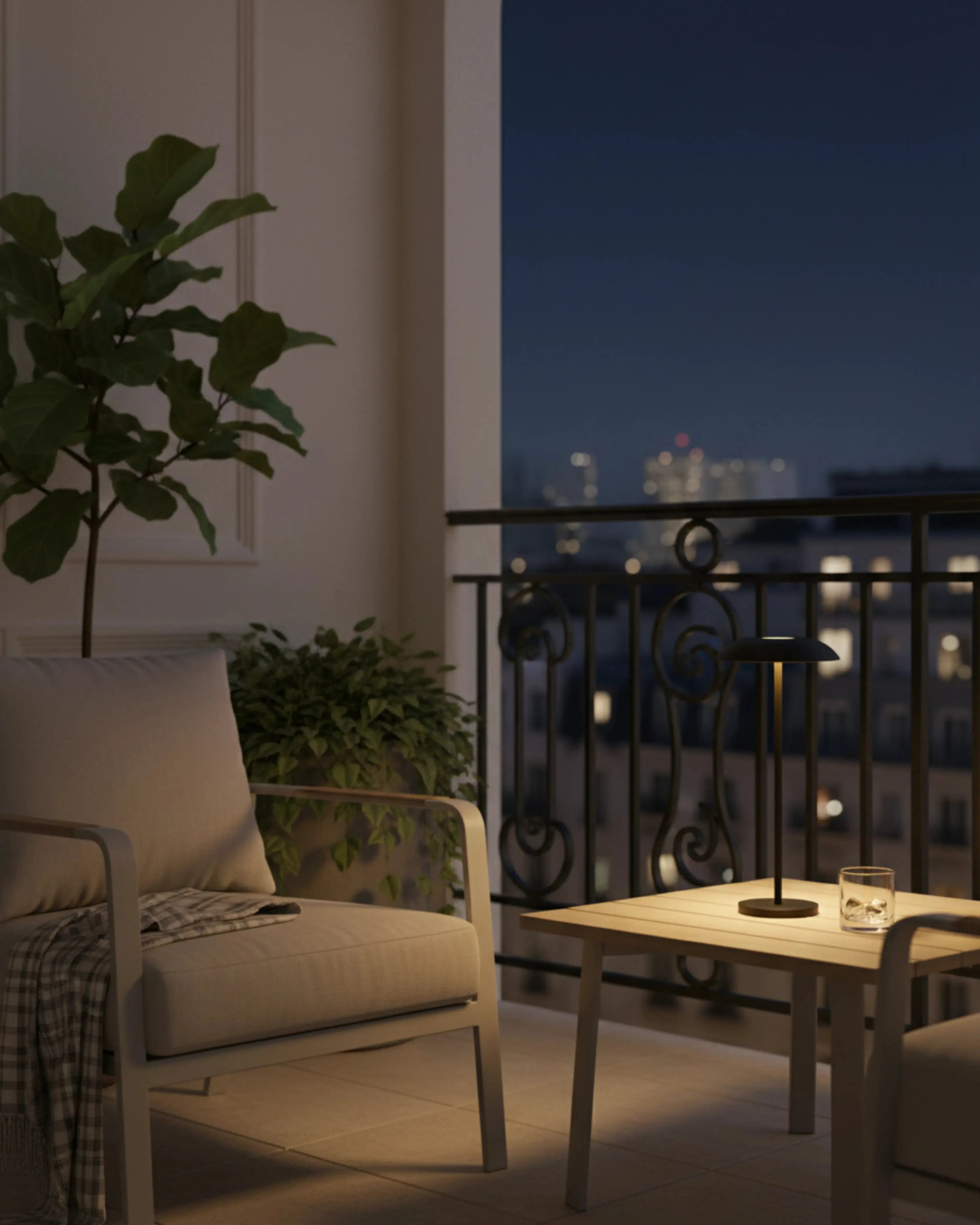 Lampe d’extérieur sans fil noire, design premium et rechargeable – modèle Oslo par Korven Studio.