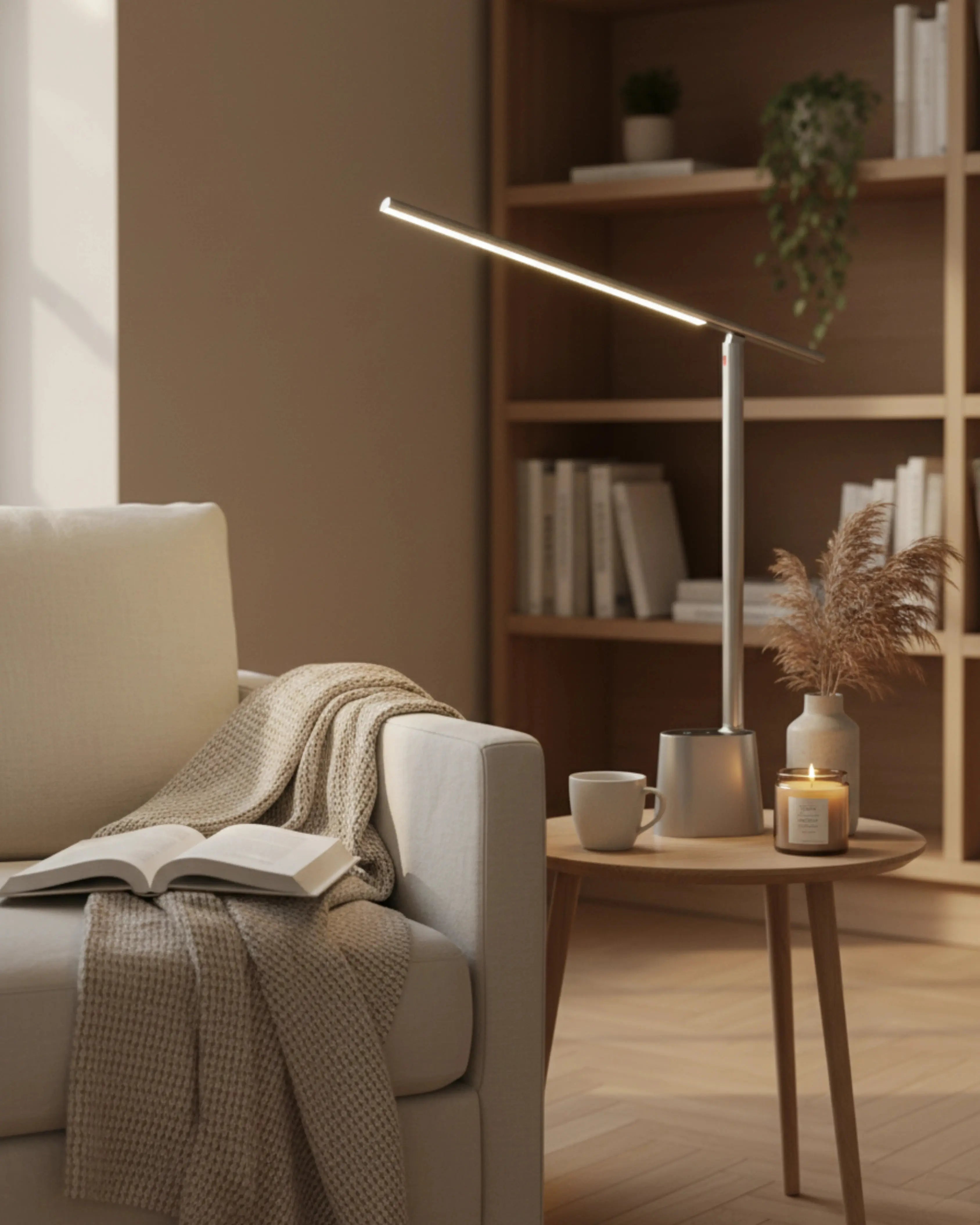 Lampe de lecture sans fil grise, tactile et rechargeable – modèle Runo par Korven Studio.