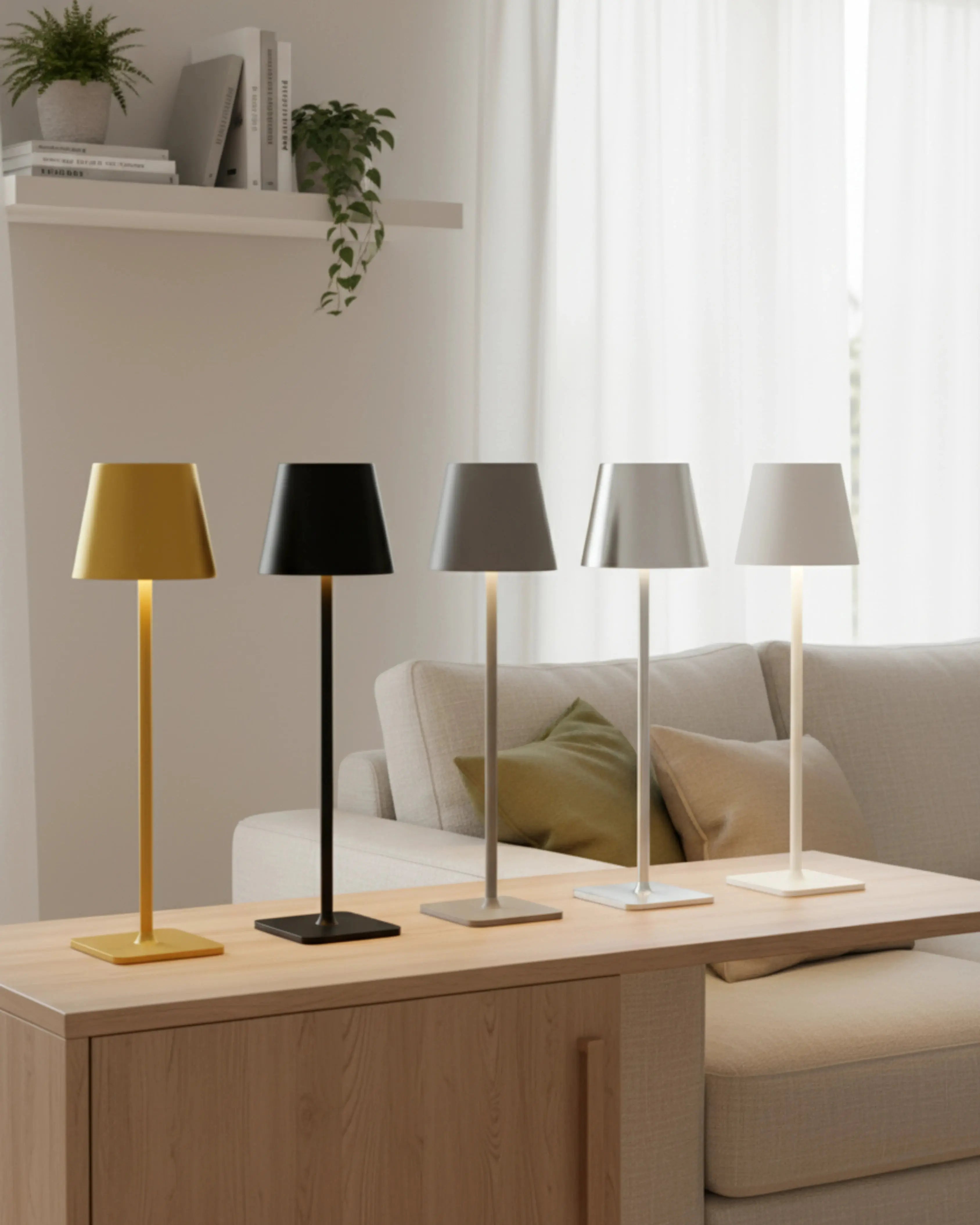 Lampe de table tacile sans fil, tactile et rechargeable – modèle Frey par Korven Studio.