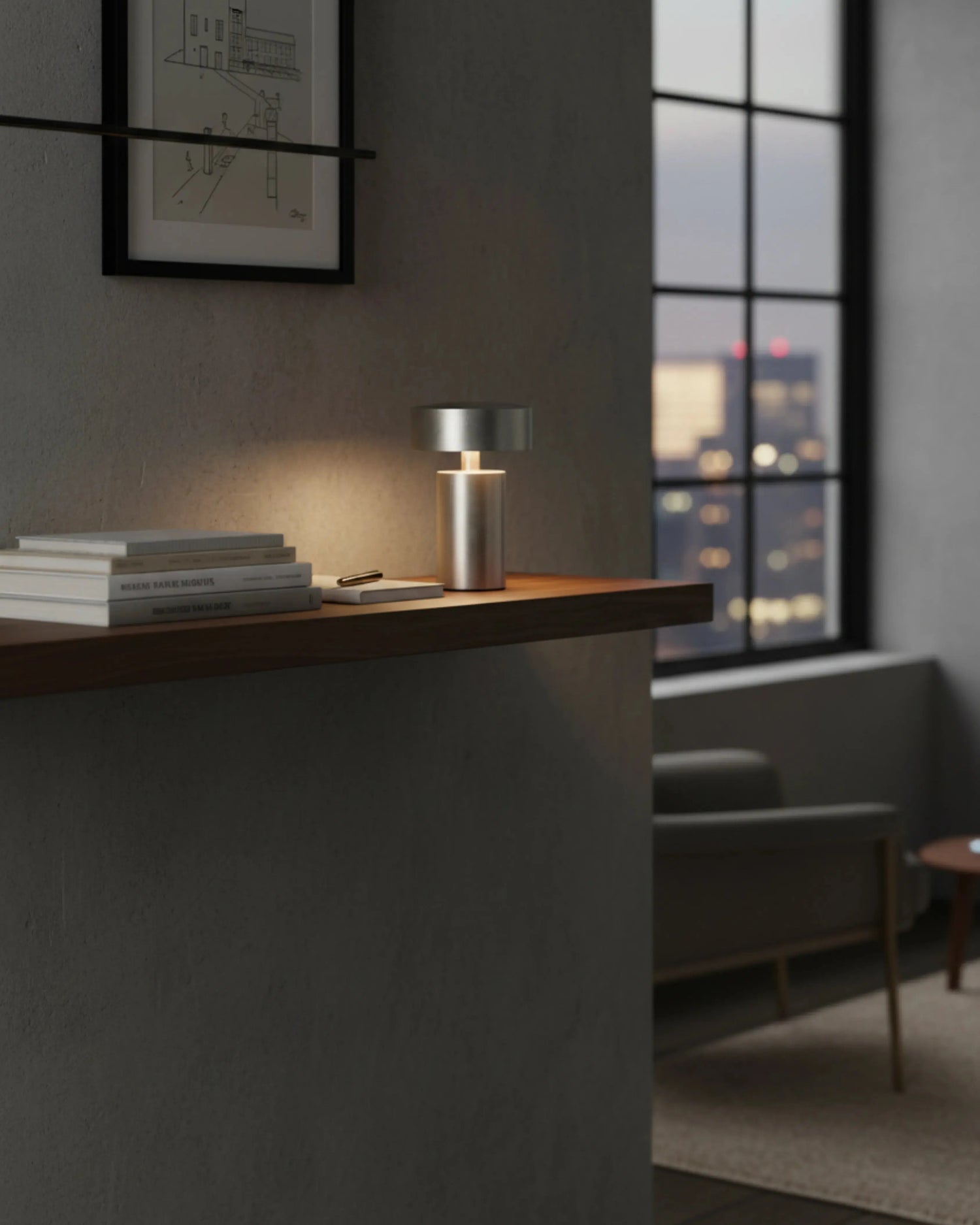 Lampe de table a poser sans fil argent, tactile et rechargeable – modèle somi par Korven Studio.