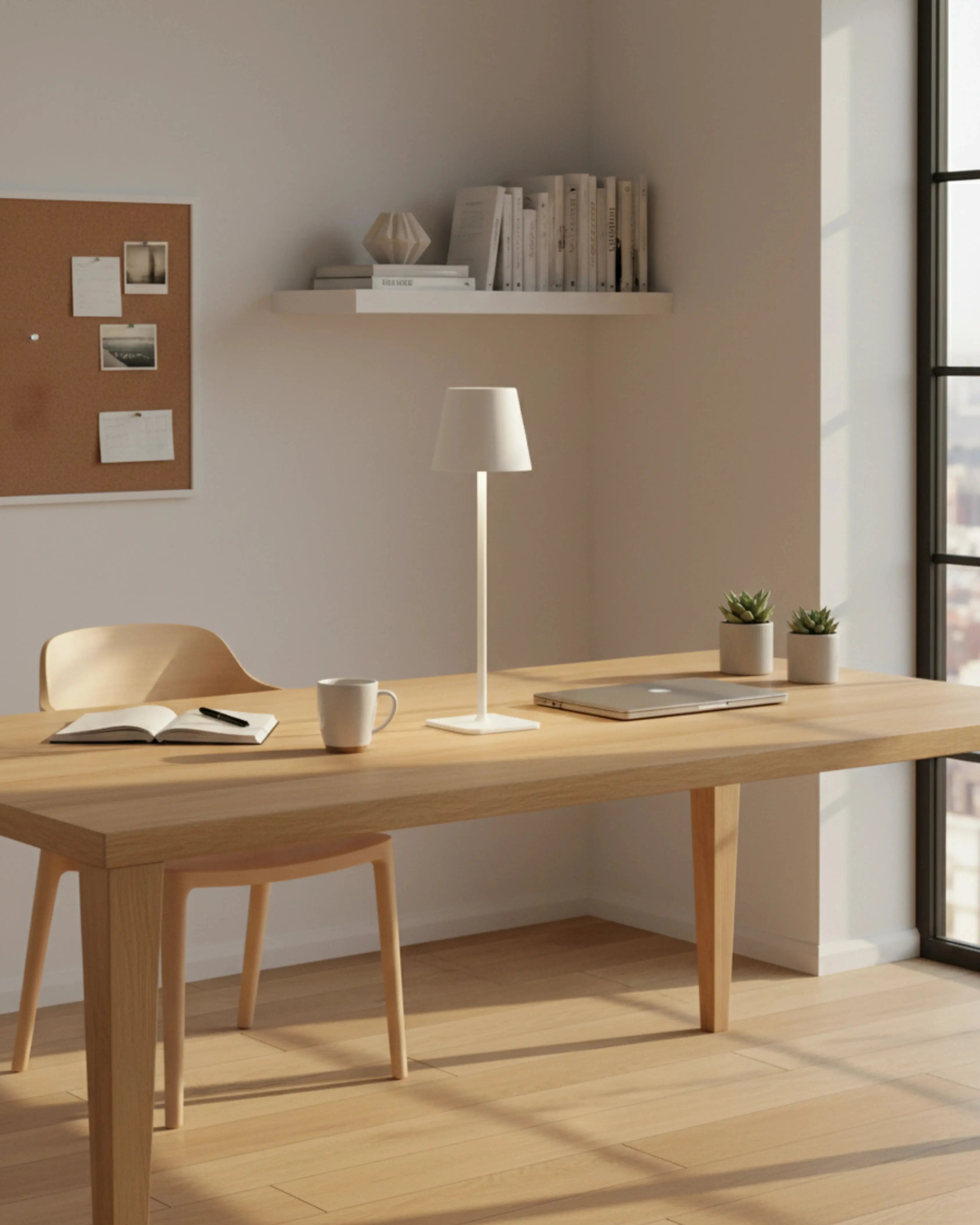 Lampe de table sans fil blanche, LED rechargeable – modèle Frey par Korven Studio.