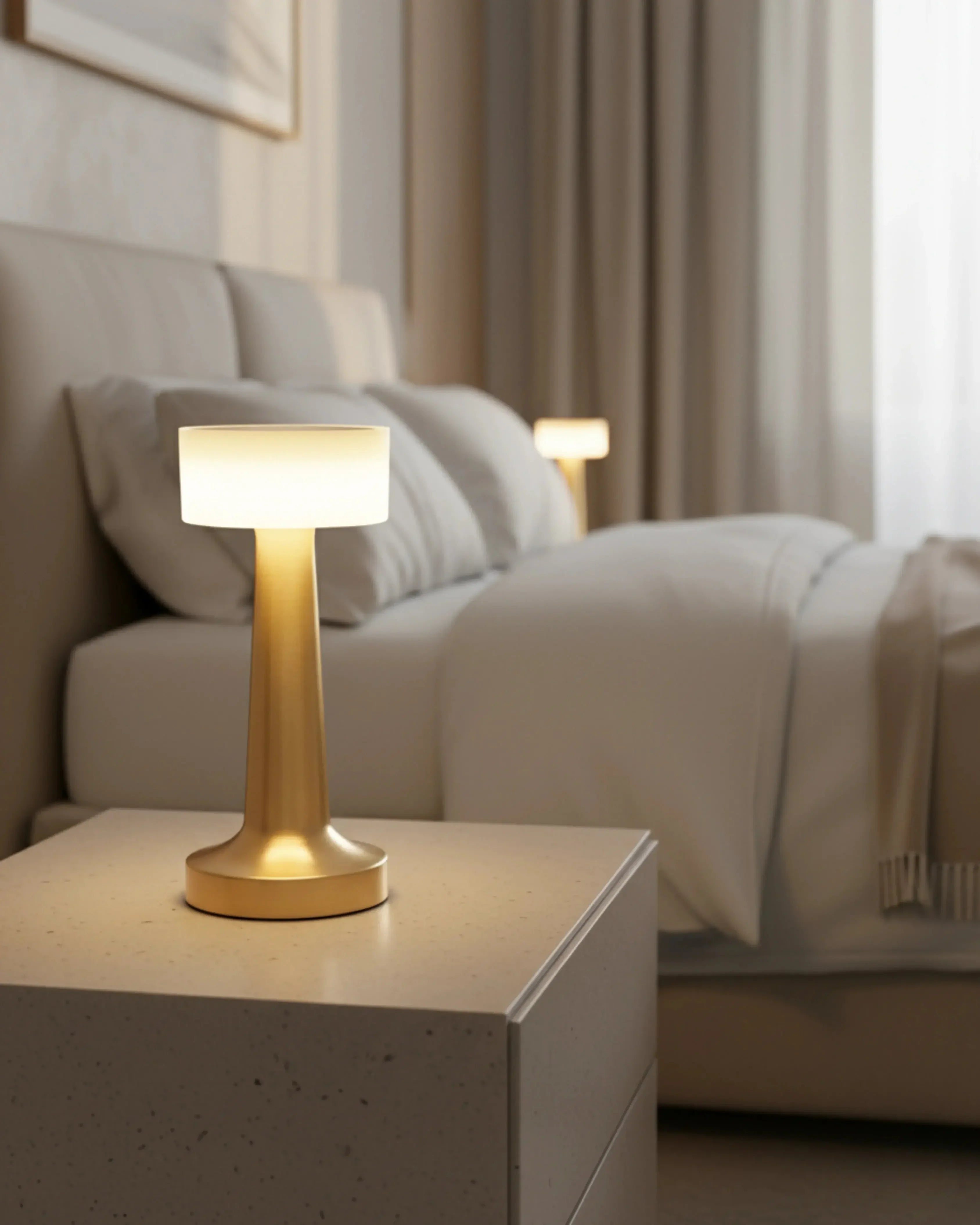 Lampe de table sans fil noire, rechargeable par USB – modèle Nilo par Korven Studio.