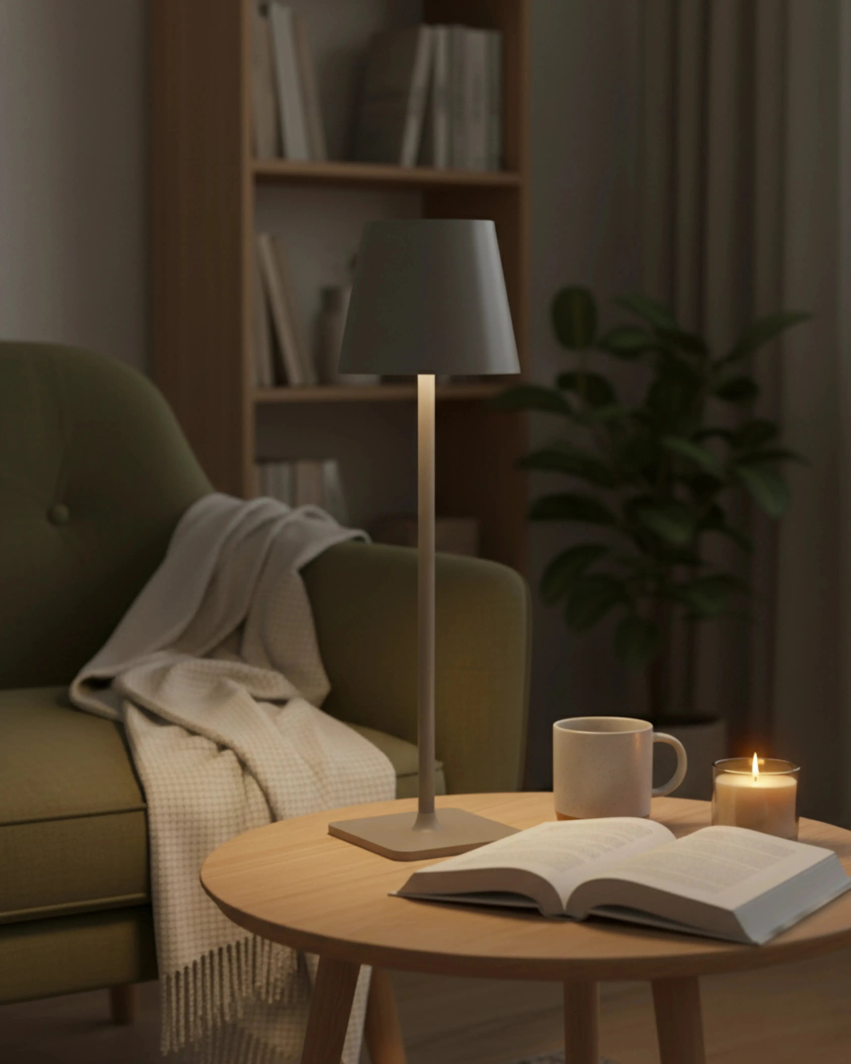 Lampe de table sans fil noire, rechargeable par USB – modèle Frey par Korven Studio.