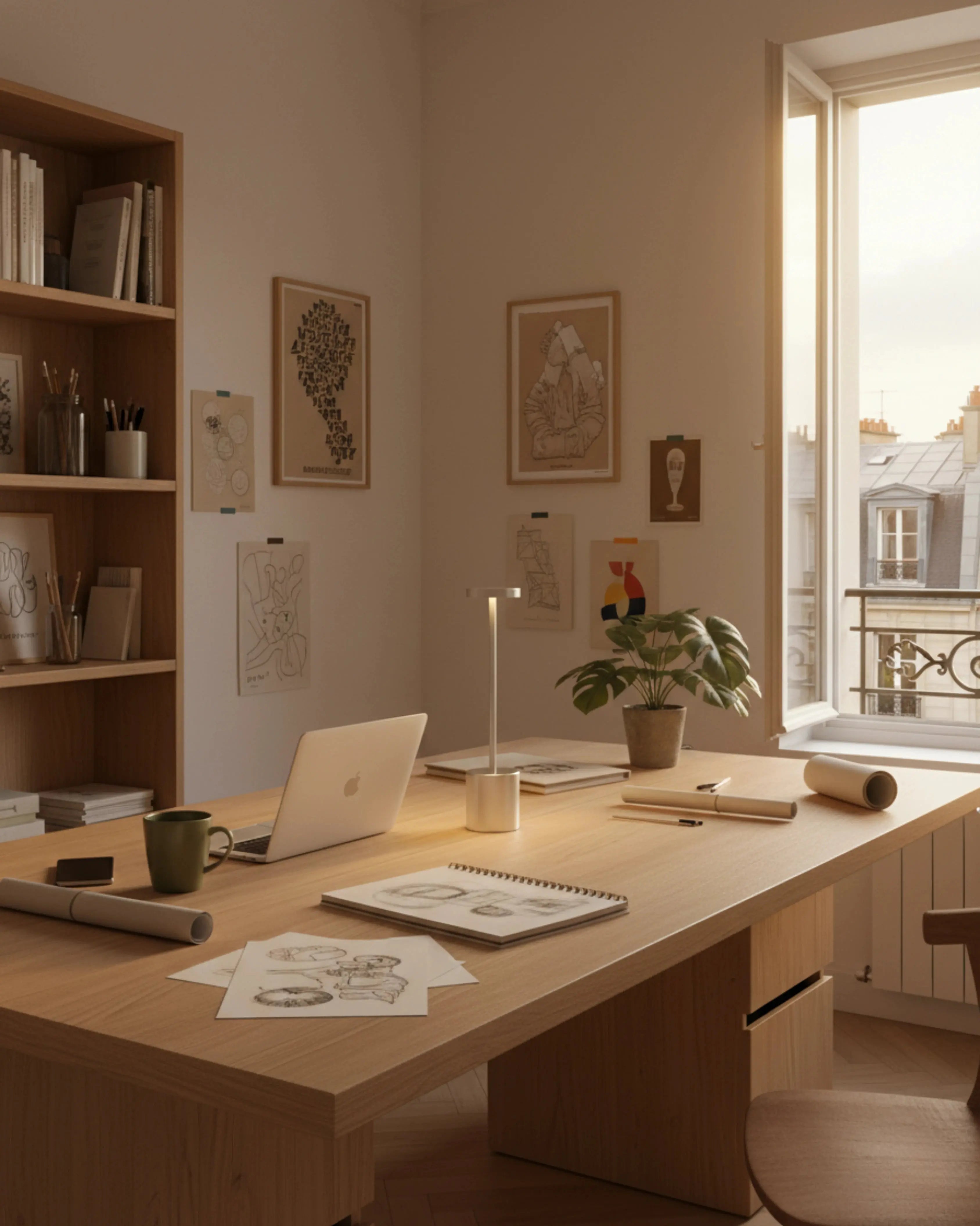 Lampe de bureau sans fil blanche, LED rechargeable – modèle Nova par Korven Studio.