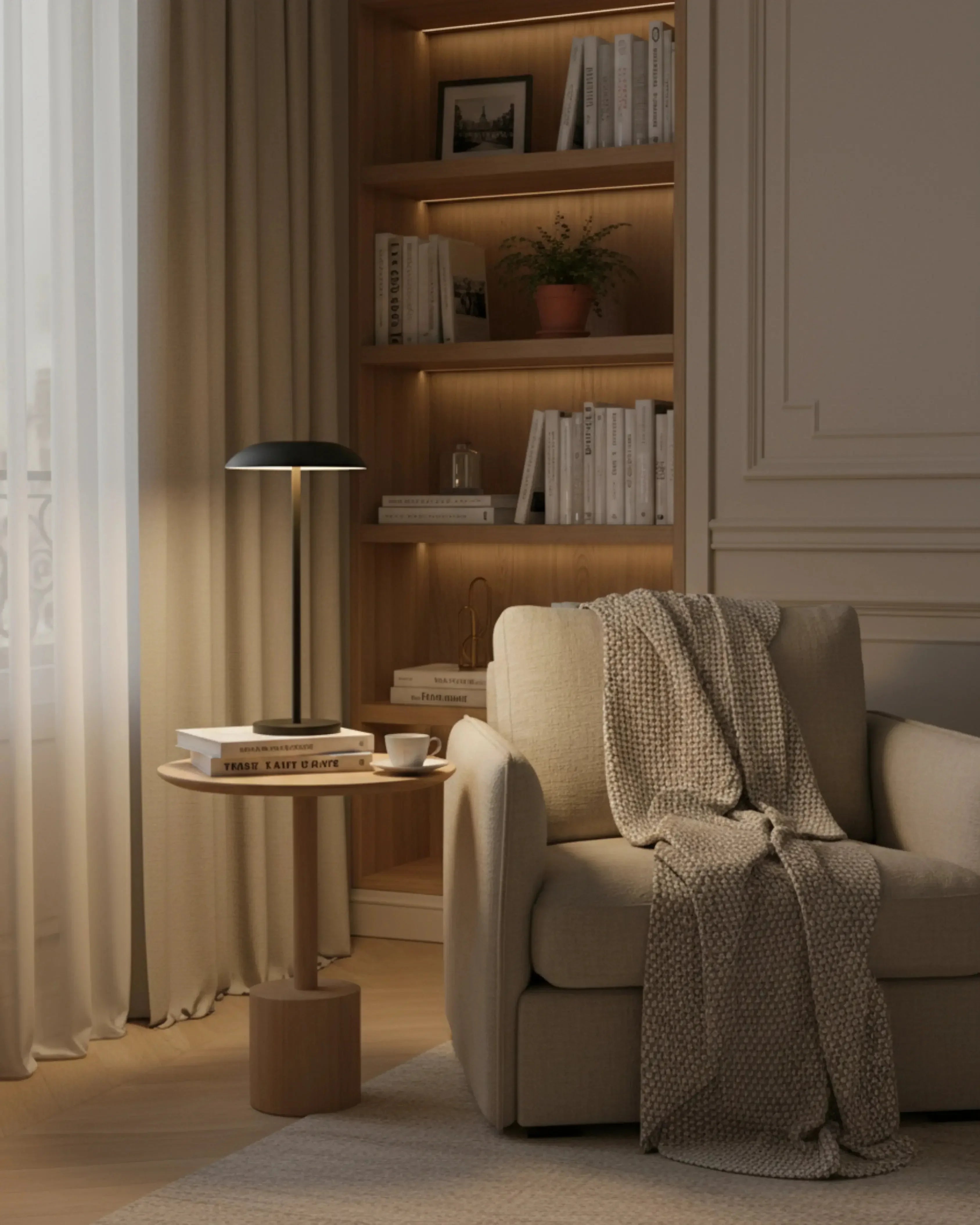 Lampe de table sans fil noire, tactile et rechargeable – modèle Oslo par Korven Studio.