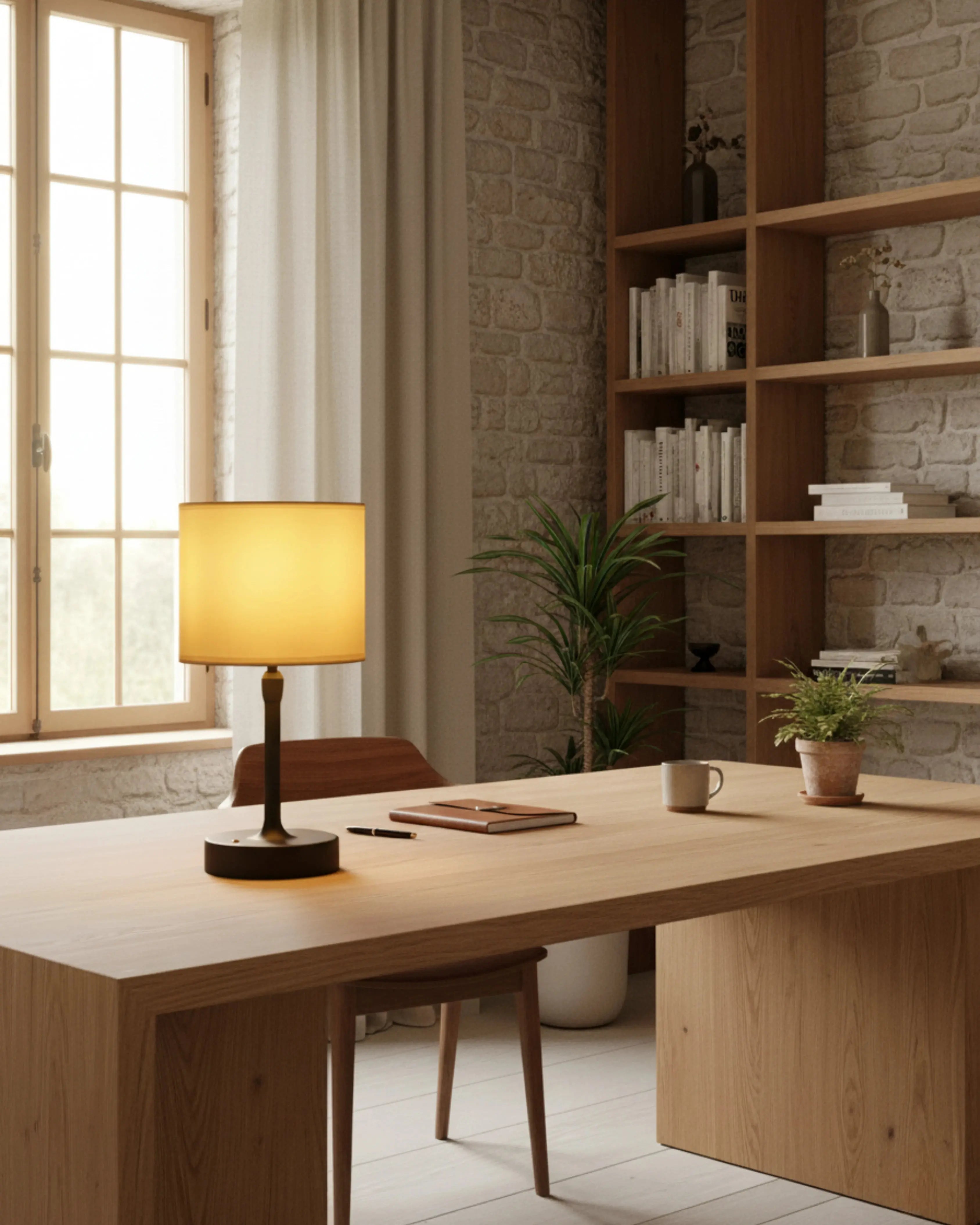 Lampe de bureau sans fil noire, LED rechargeable – modèle Sama par Korven Studio.