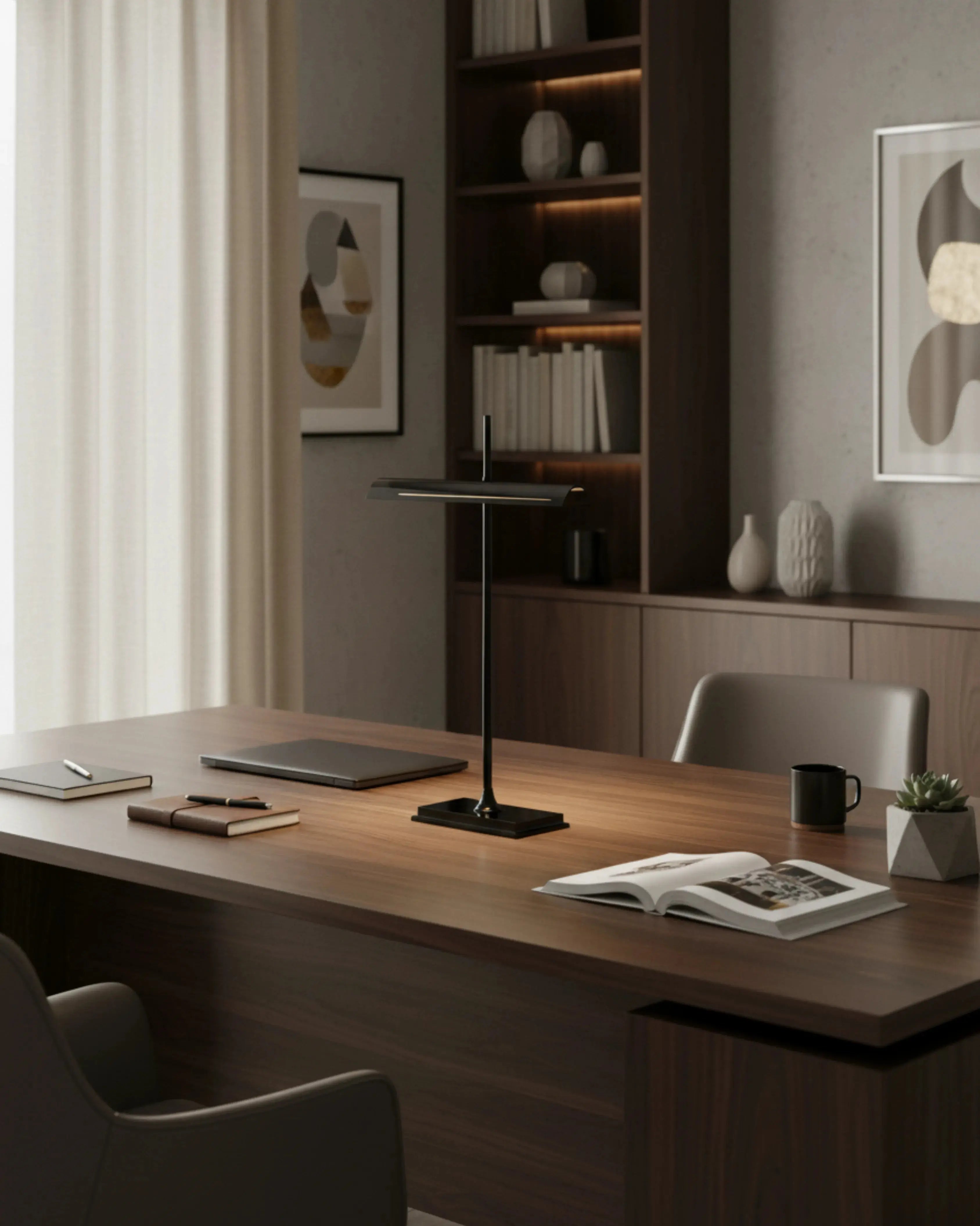 Lampe de bureau à poser sans fil noir, rechargeable – modèle mona par Korven Studio.