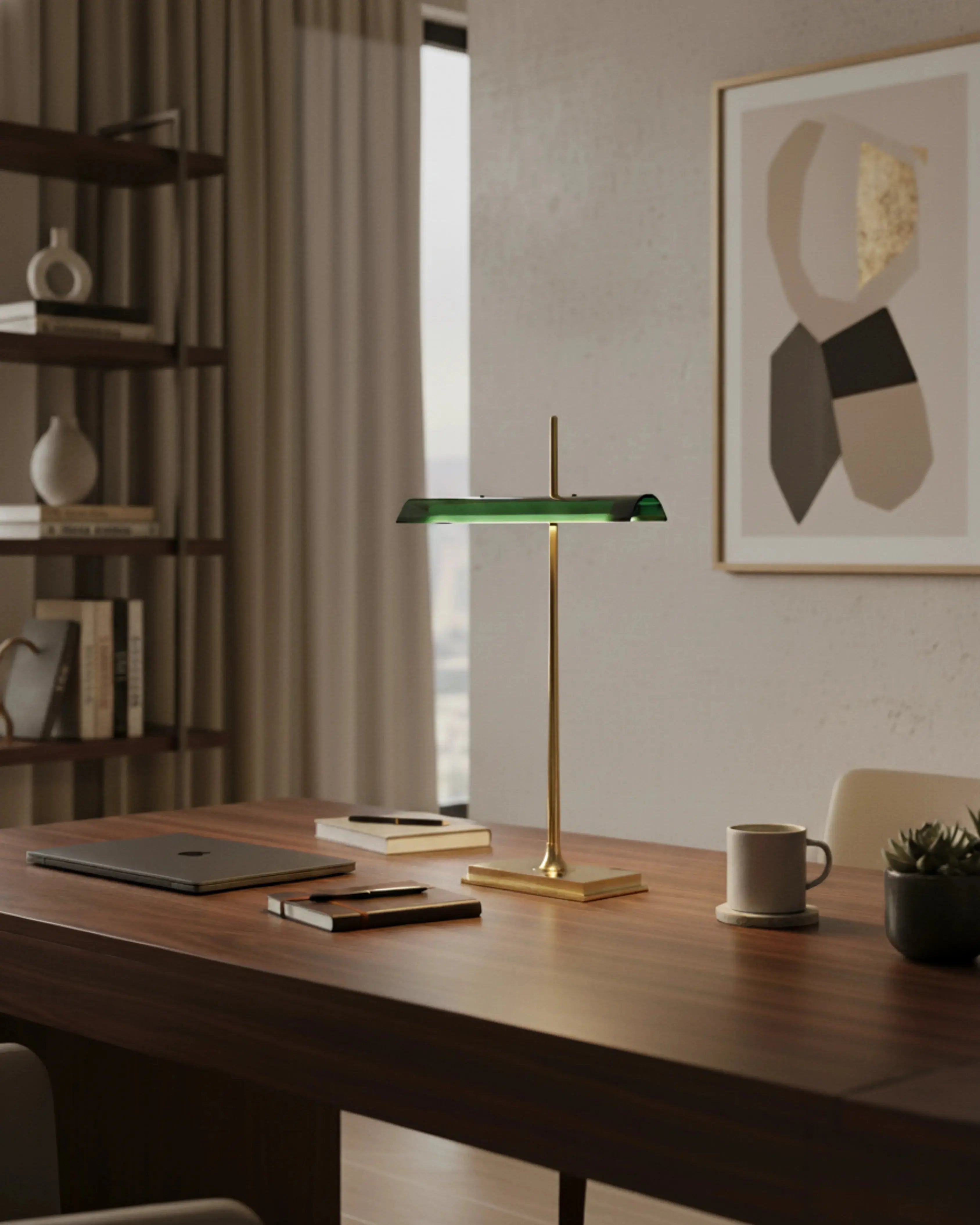 Lampe de table a poser sans fil or et vert, rechargeable – modèle mona par Korven Studio.