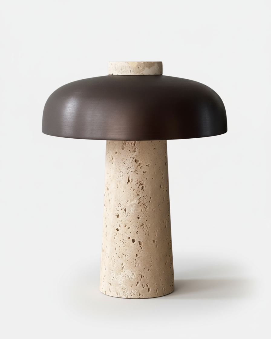 lampe de table  travertin et laiton bronze modele sagar par korven studio