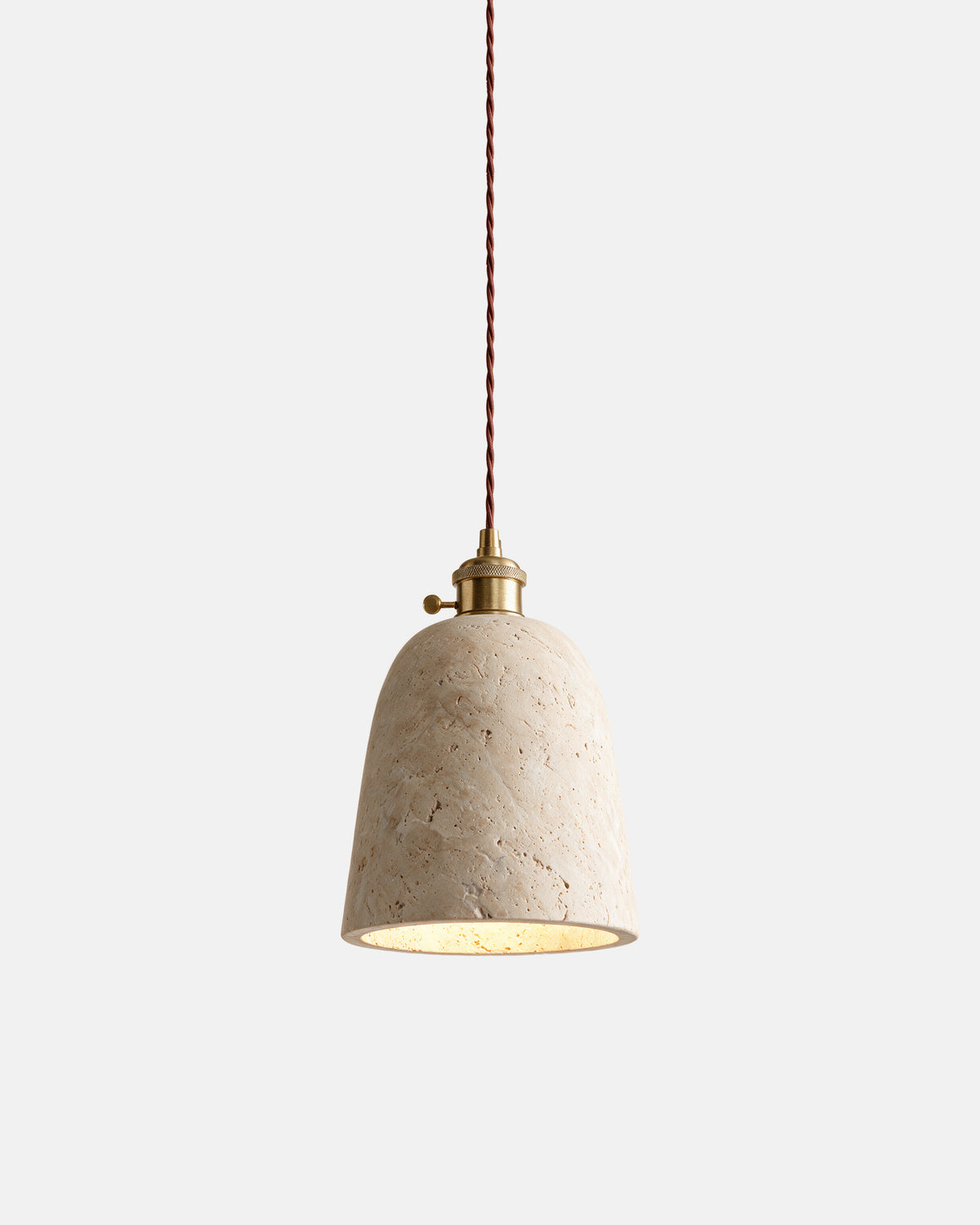 Suspension VINA Modèle B – cloche en travertin Ø 15 cm sur fond neutre