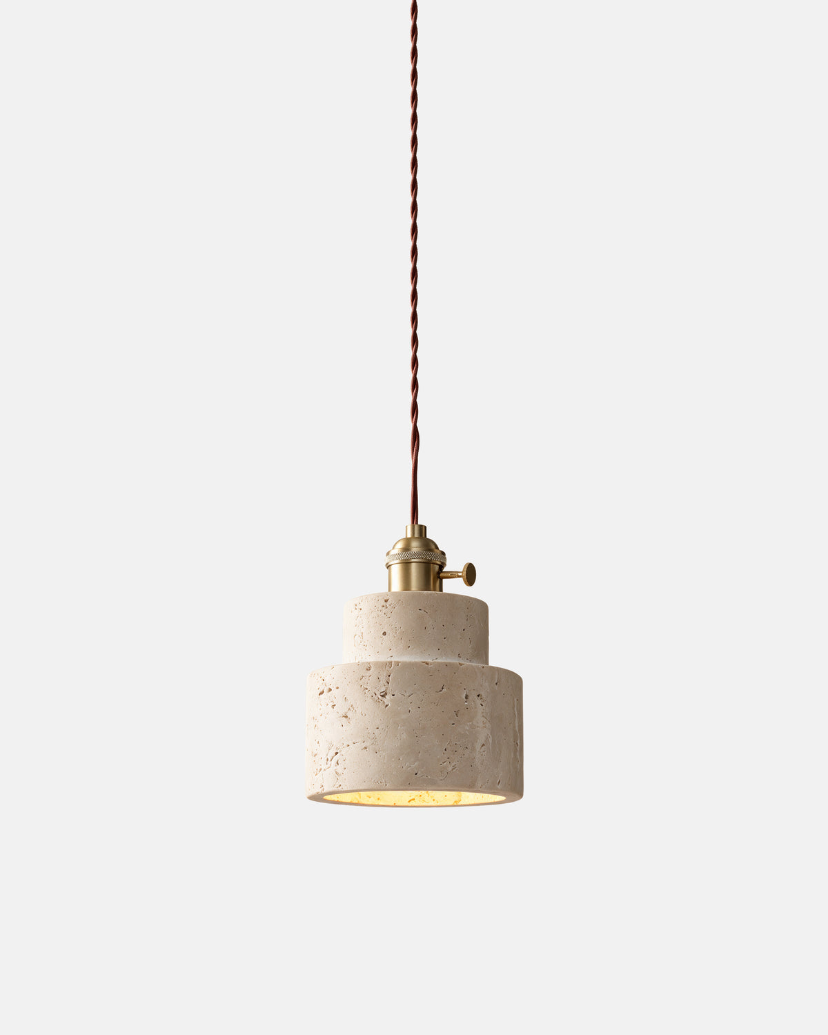 Suspension VINA Modèle C – cylindre étagé en travertin Ø 13 cm sur fond neutre