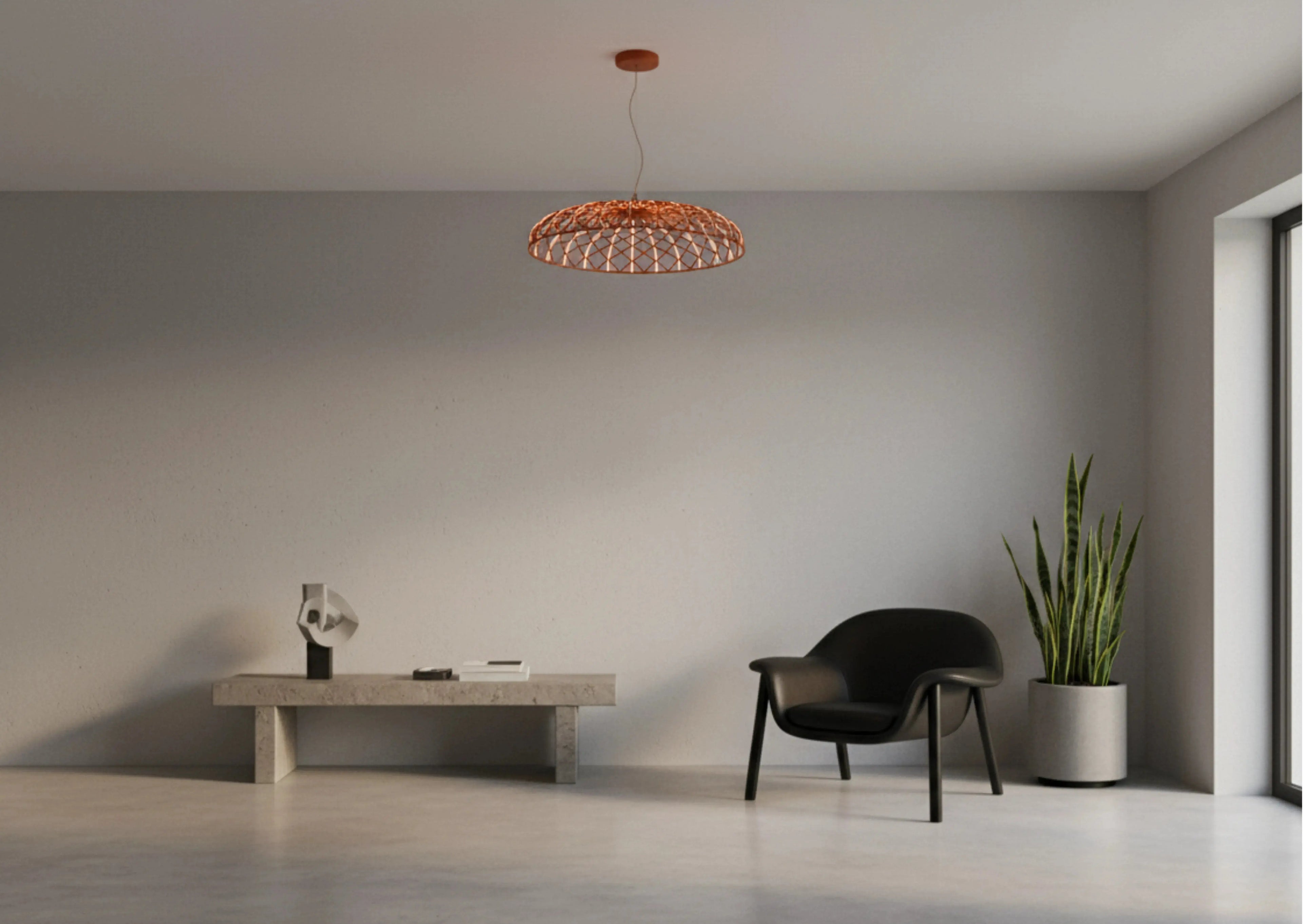 plafonnier, lustre design orange kimo par korven studio