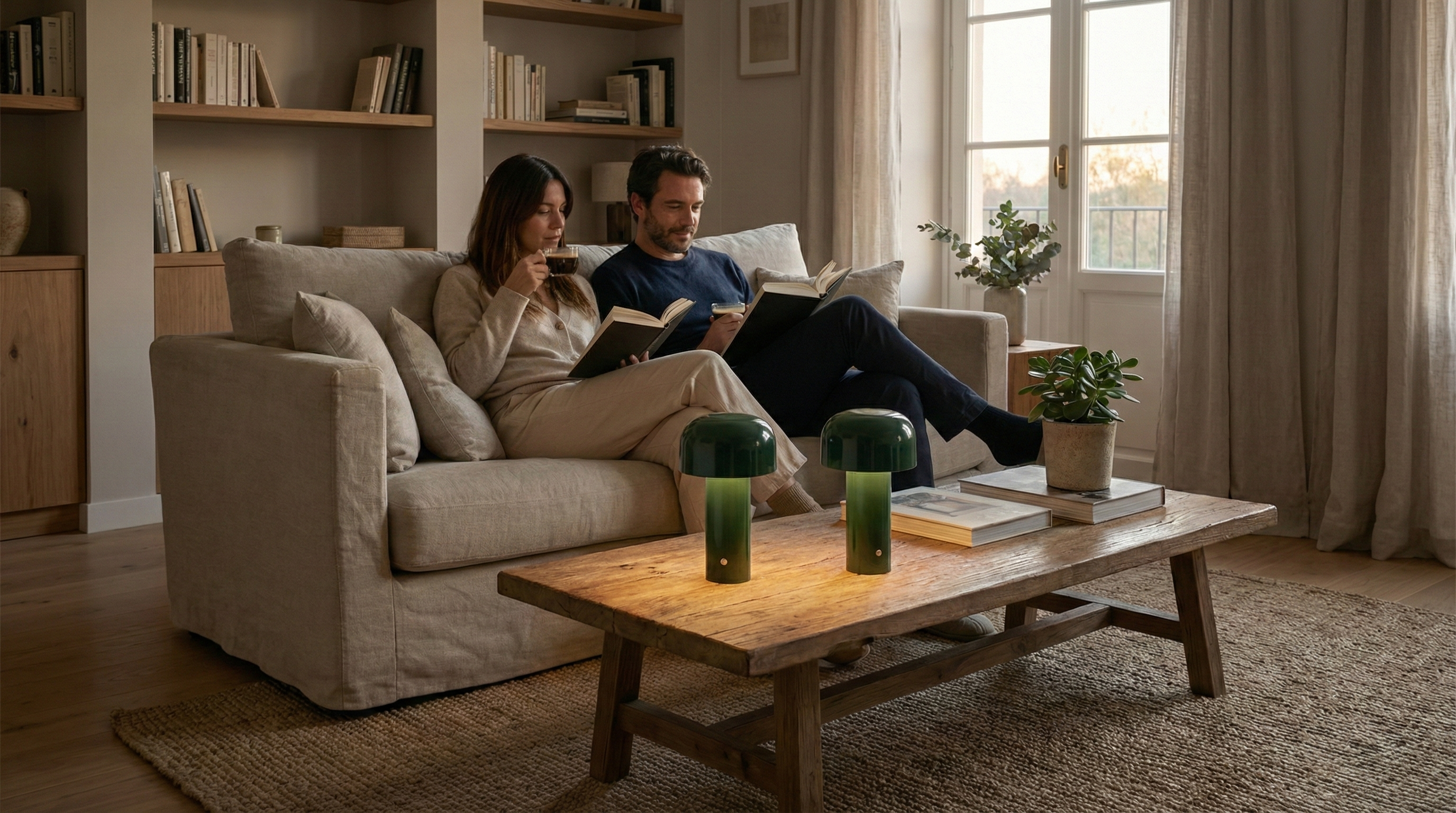 Lampe de table sans fil Lako verte  tactile LED rechargeable design champignon par korven studio