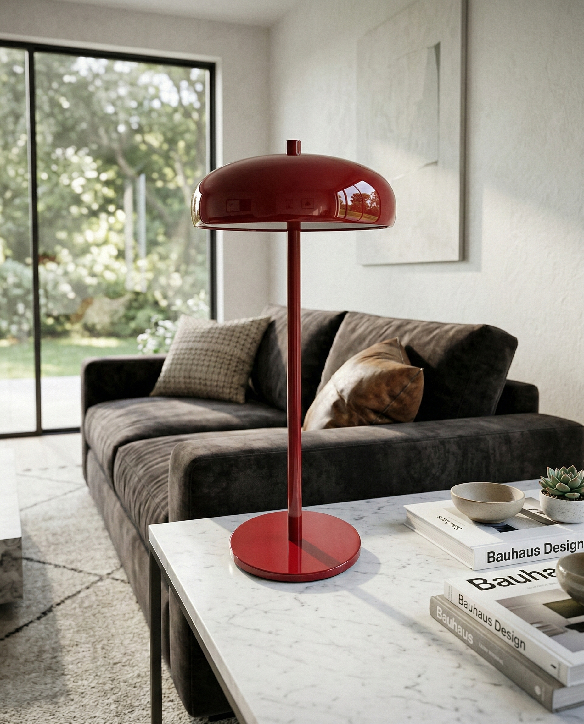 Lampe de table sans fil design Nari rouge dôme métal éclairage nomade