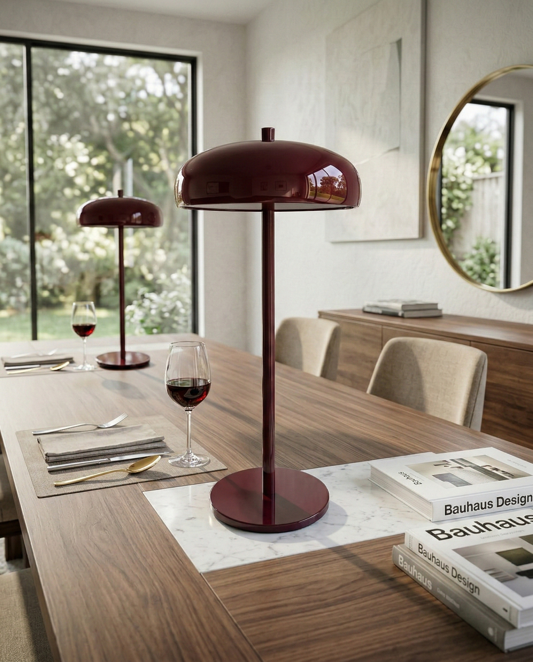 Lampe de table sans fil design Nari rouge dôme métal éclairage nomade