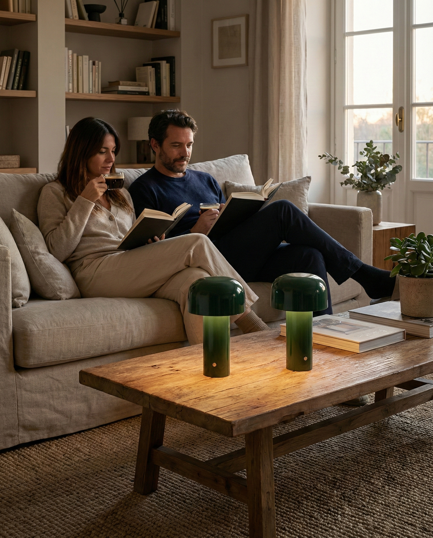 Lampe de table sans fil Lako verte  tactile LED rechargeable design champignon par korven studio